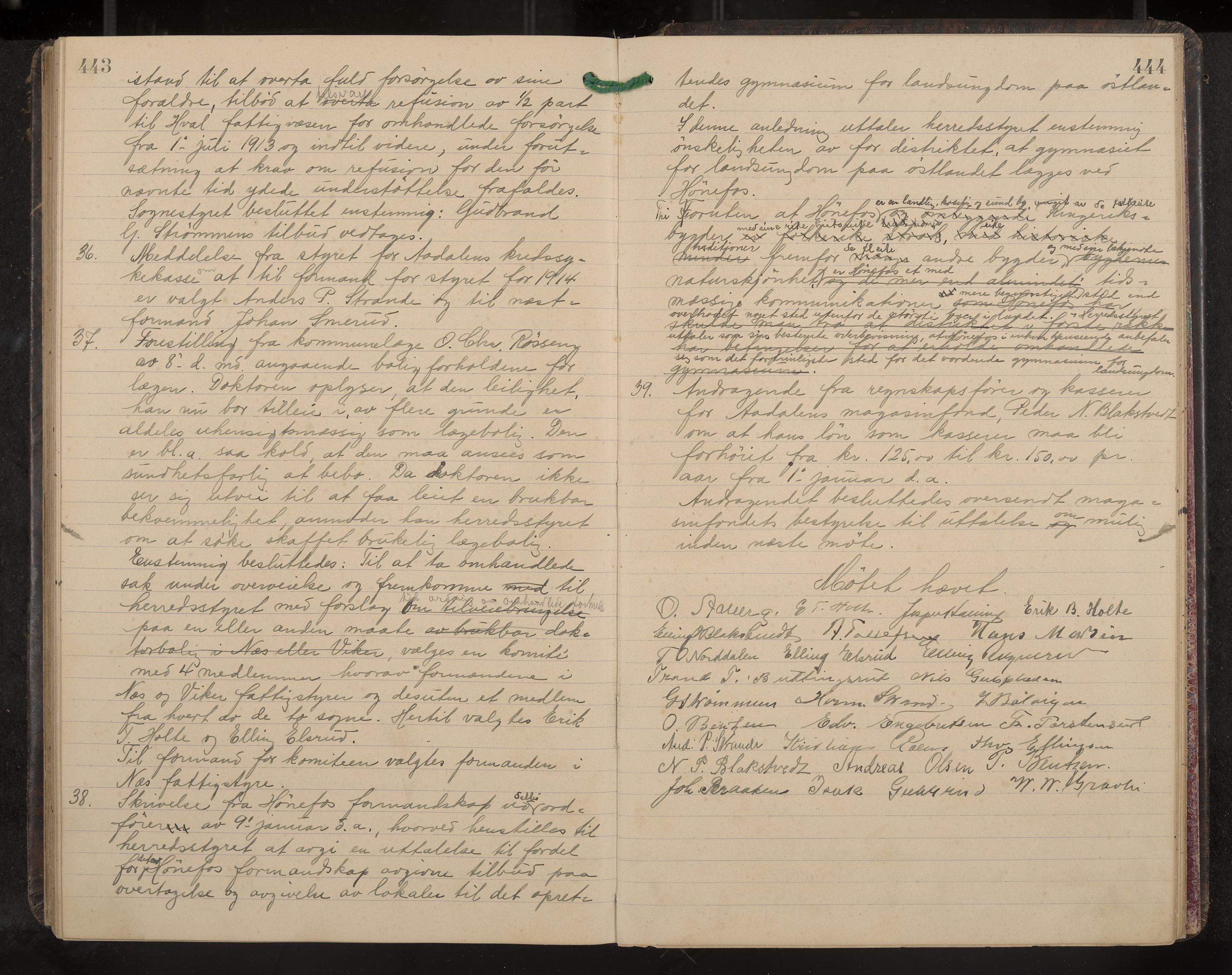 Ådal formannskap og sentraladministrasjon, IKAK/0614021/A/Aa/L0003: Møtebok, 1907-1914, p. 443-444