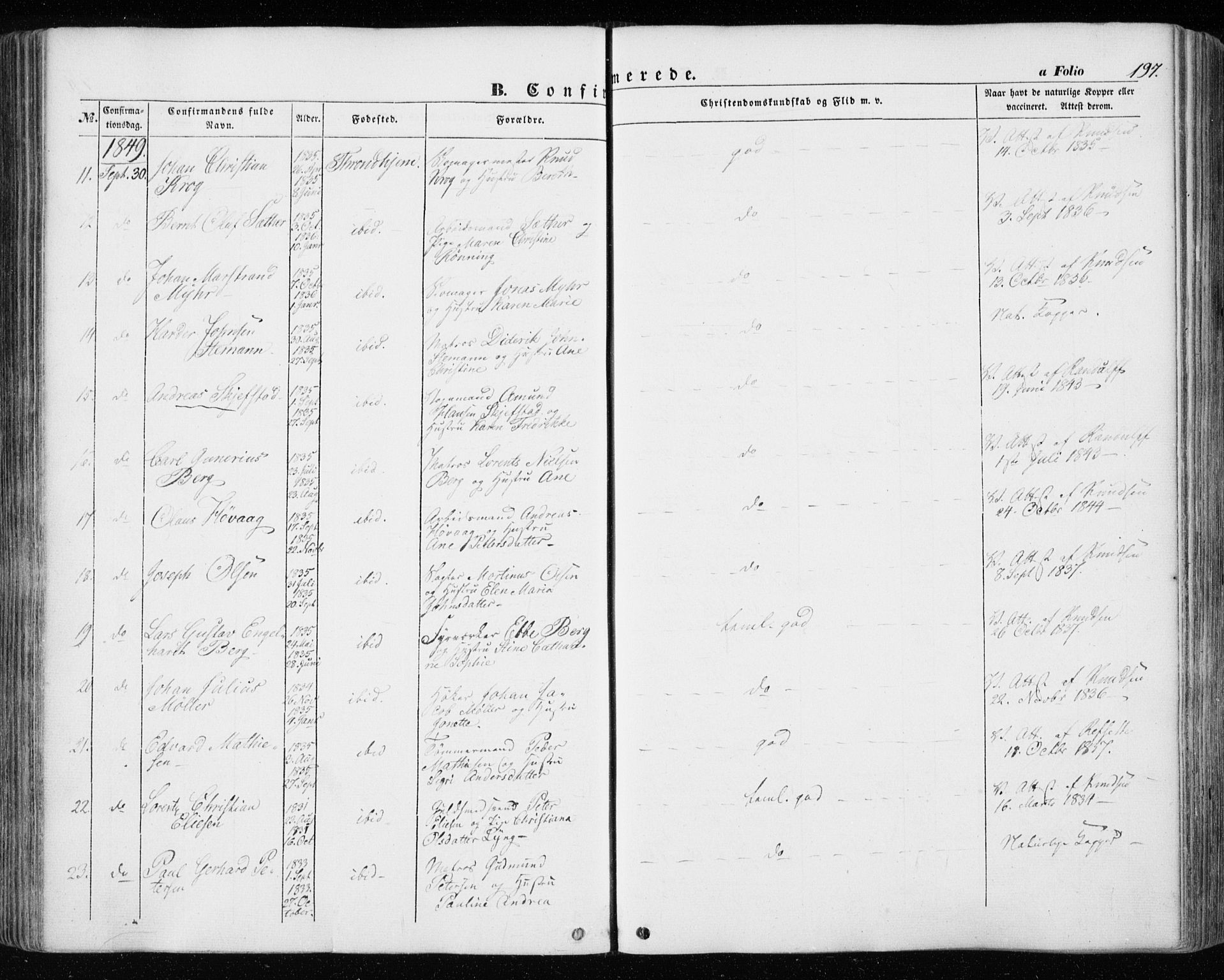 Ministerialprotokoller, klokkerbøker og fødselsregistre - Sør-Trøndelag, SAT/A-1456/601/L0051: Parish register (official) no. 601A19, 1848-1857, p. 197