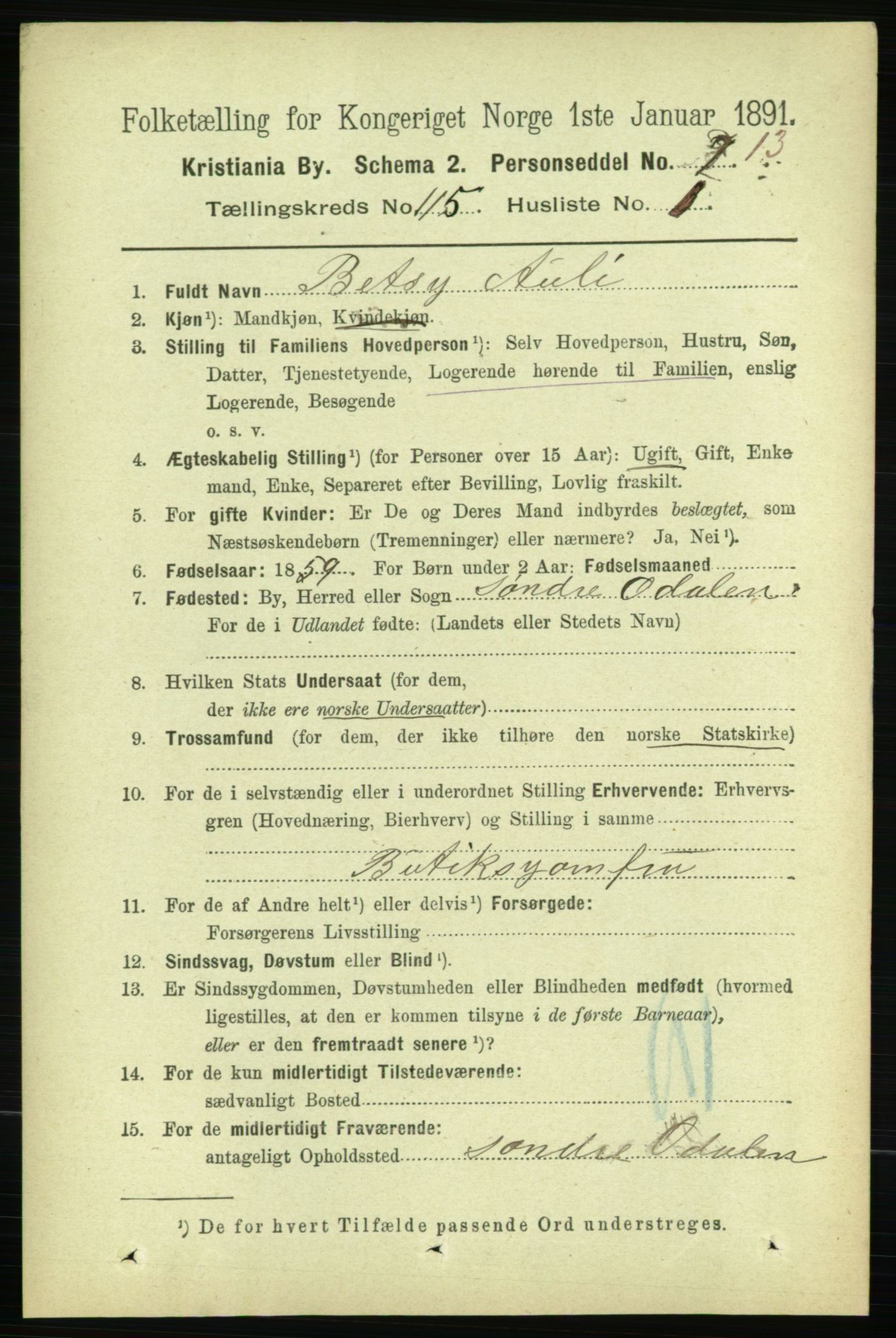 RA, 1891 census for 0301 Kristiania, 1891, p. 61623