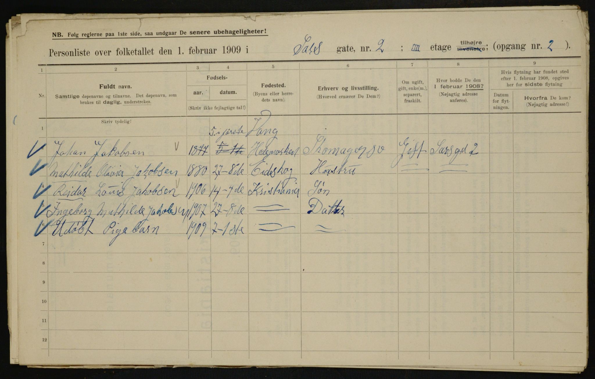 OBA, Municipal Census 1909 for Kristiania, 1909, p. 81085