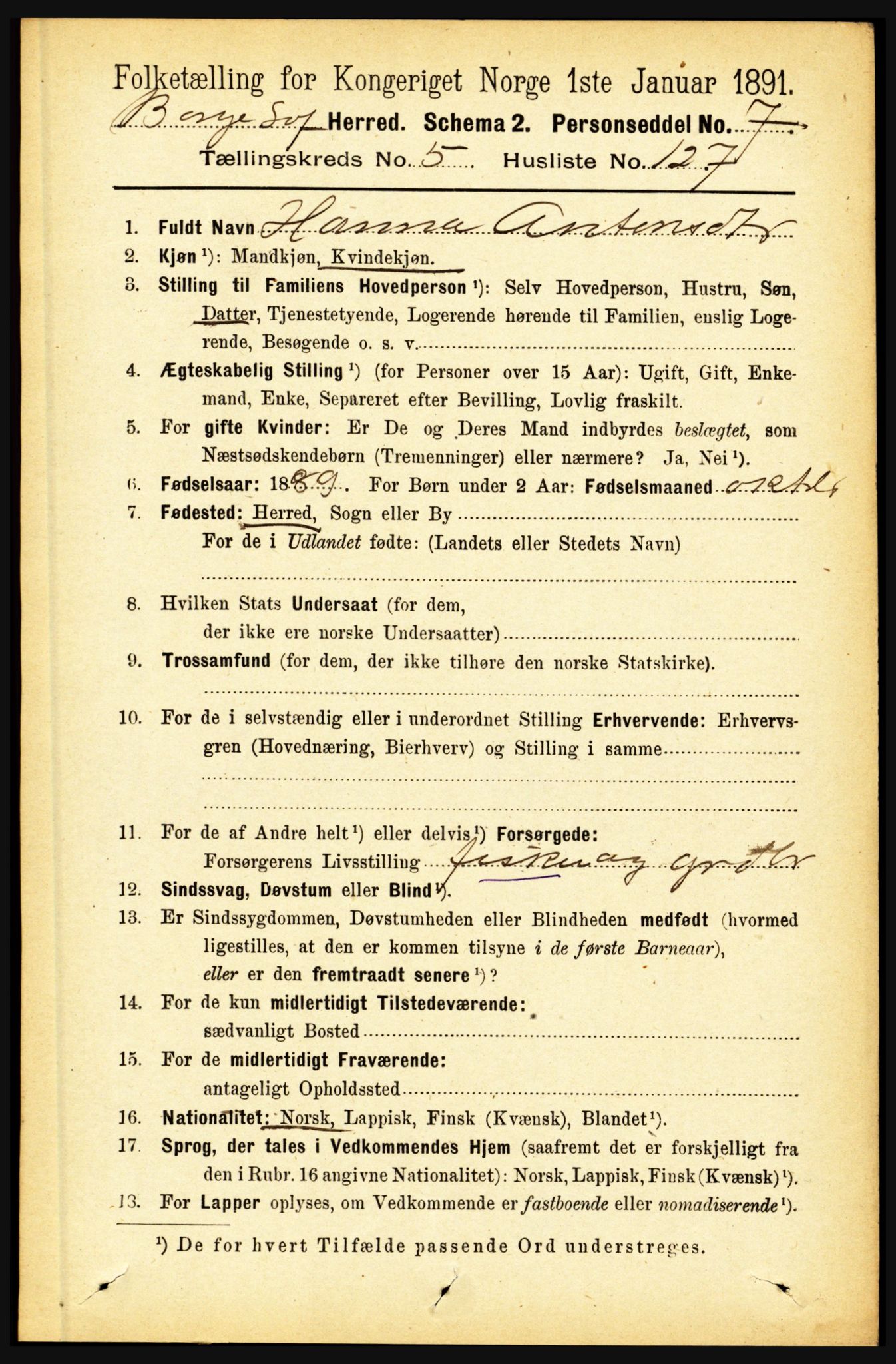 RA, 1891 census for 1862 Borge, 1891, p. 3831