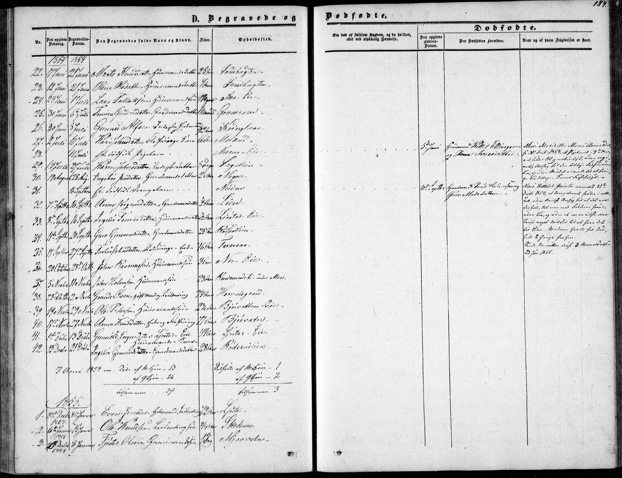 Gjerstad sokneprestkontor, SAK/1111-0014/F/Fa/Fab/L0003: Parish register (official) no. A 3, 1853-1878, p. 184