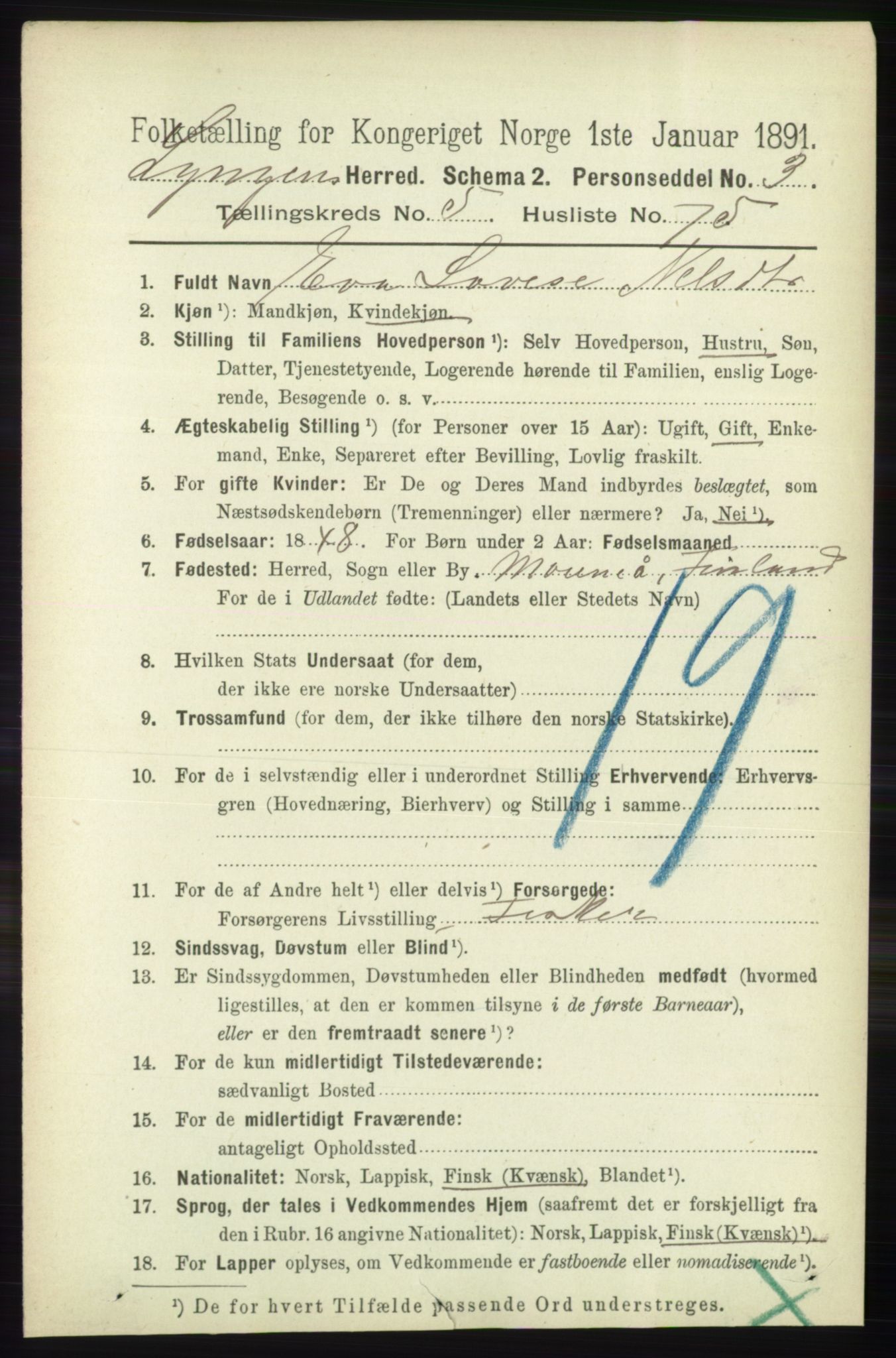 RA, 1891 census for 1938 Lyngen, 1891, p. 4902