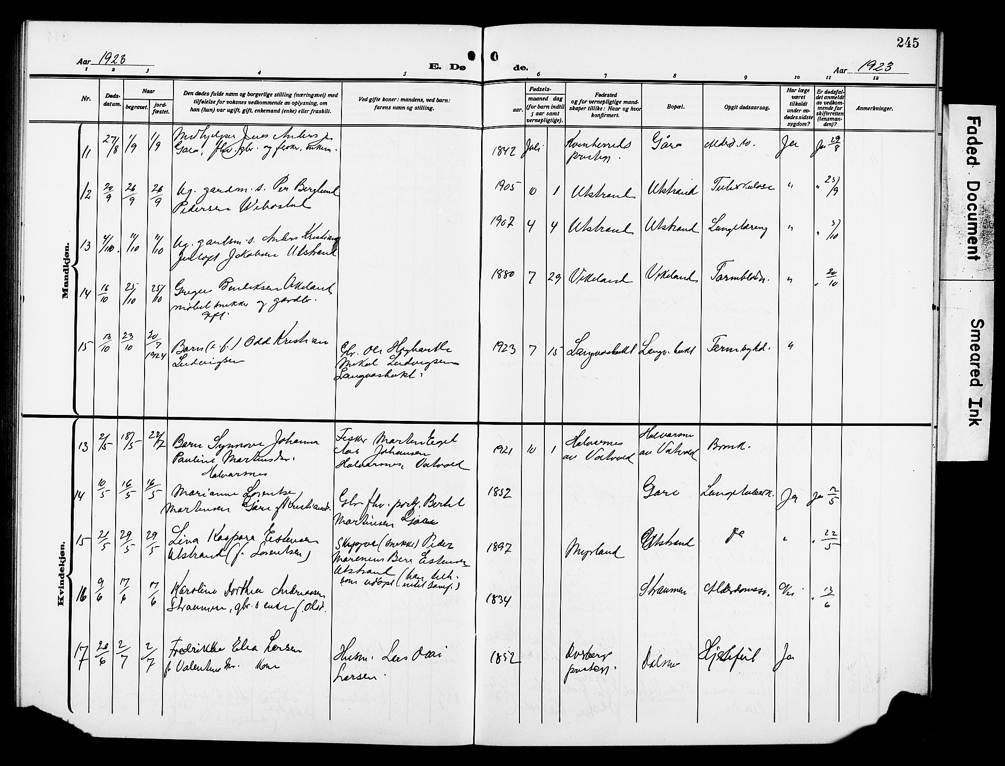 Kvæfjord sokneprestkontor, AV/SATØ-S-1323/G/Ga/Gab/L0006klokker: Parish register (copy) no. 6, 1912-1931, p. 245