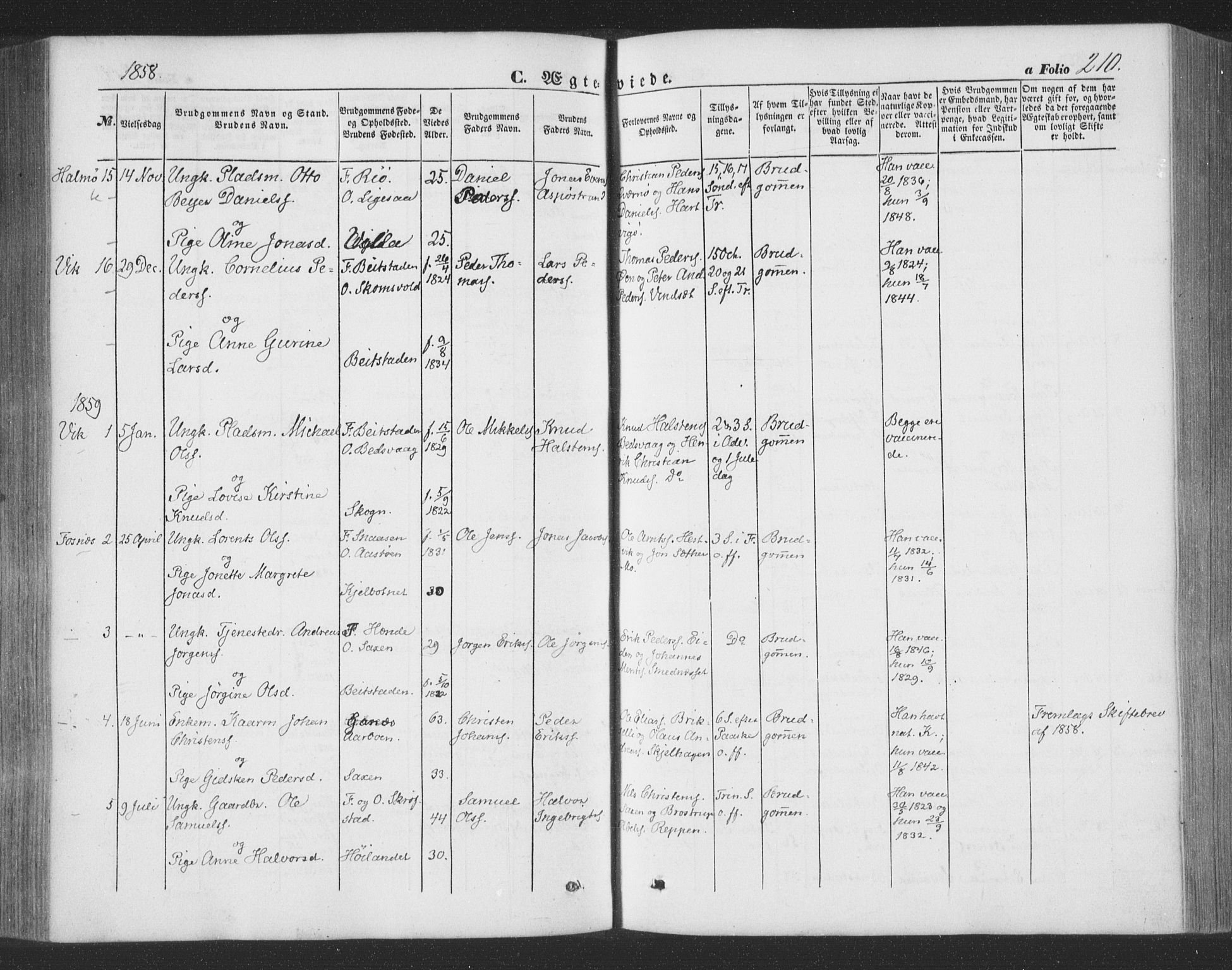 Ministerialprotokoller, klokkerbøker og fødselsregistre - Nord-Trøndelag, SAT/A-1458/773/L0615: Parish register (official) no. 773A06, 1857-1870, p. 210