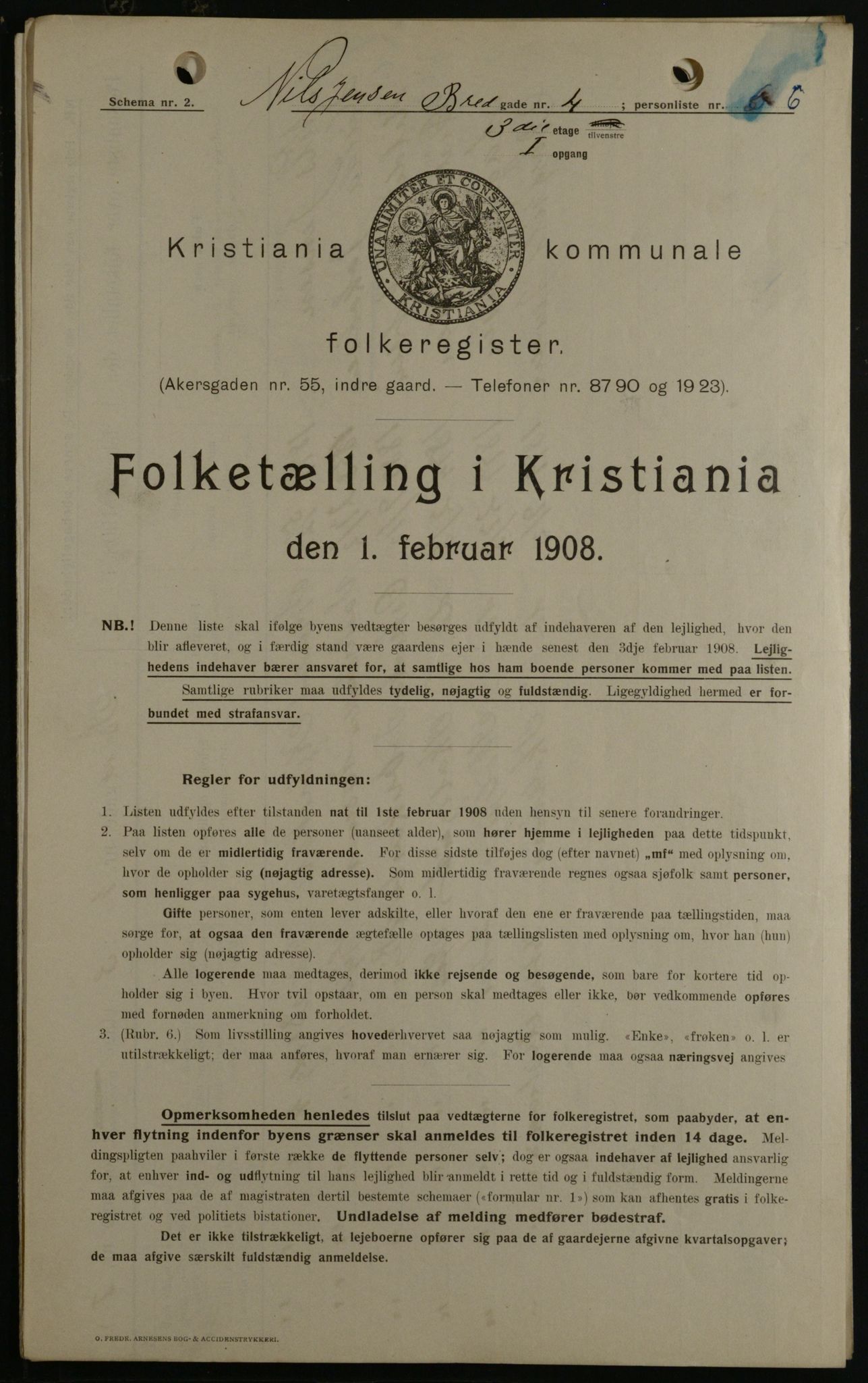 OBA, Municipal Census 1908 for Kristiania, 1908, p. 7908