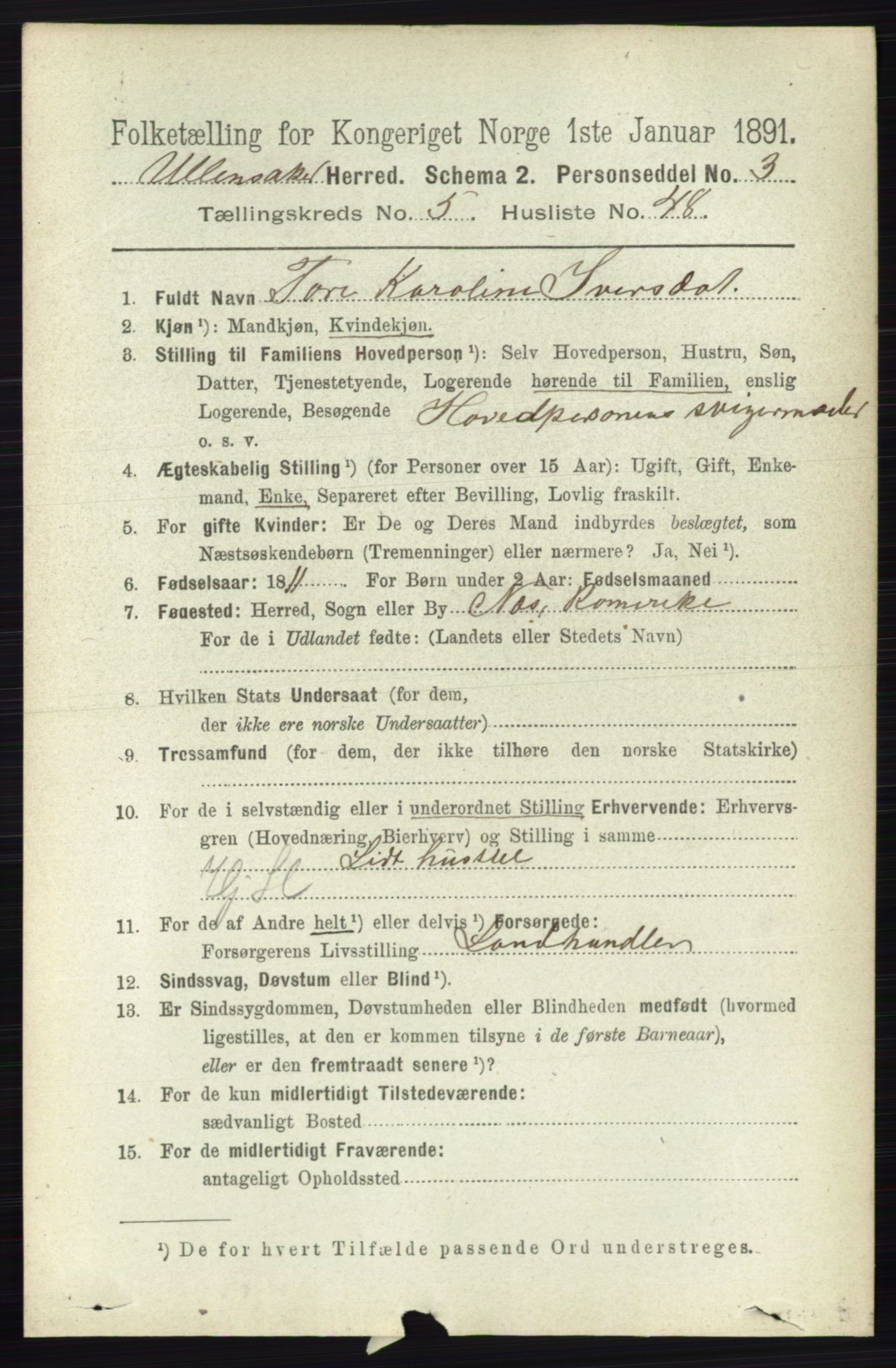 RA, 1891 census for 0235 Ullensaker, 1891, p. 2352