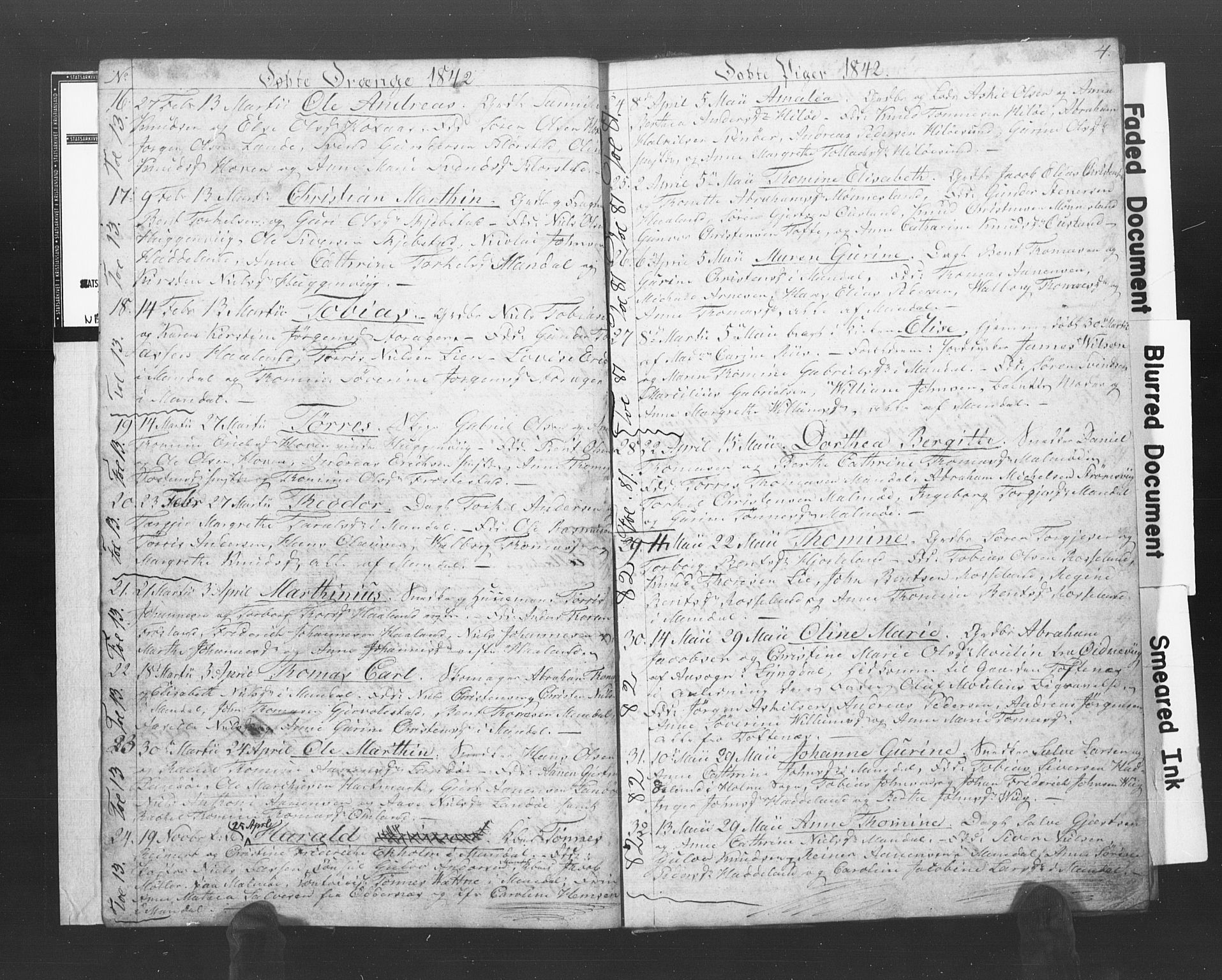 Mandal sokneprestkontor, AV/SAK-1111-0030/F/Fb/Fba/L0005: Parish register (copy) no. B 1E, 1842-1845, p. 4