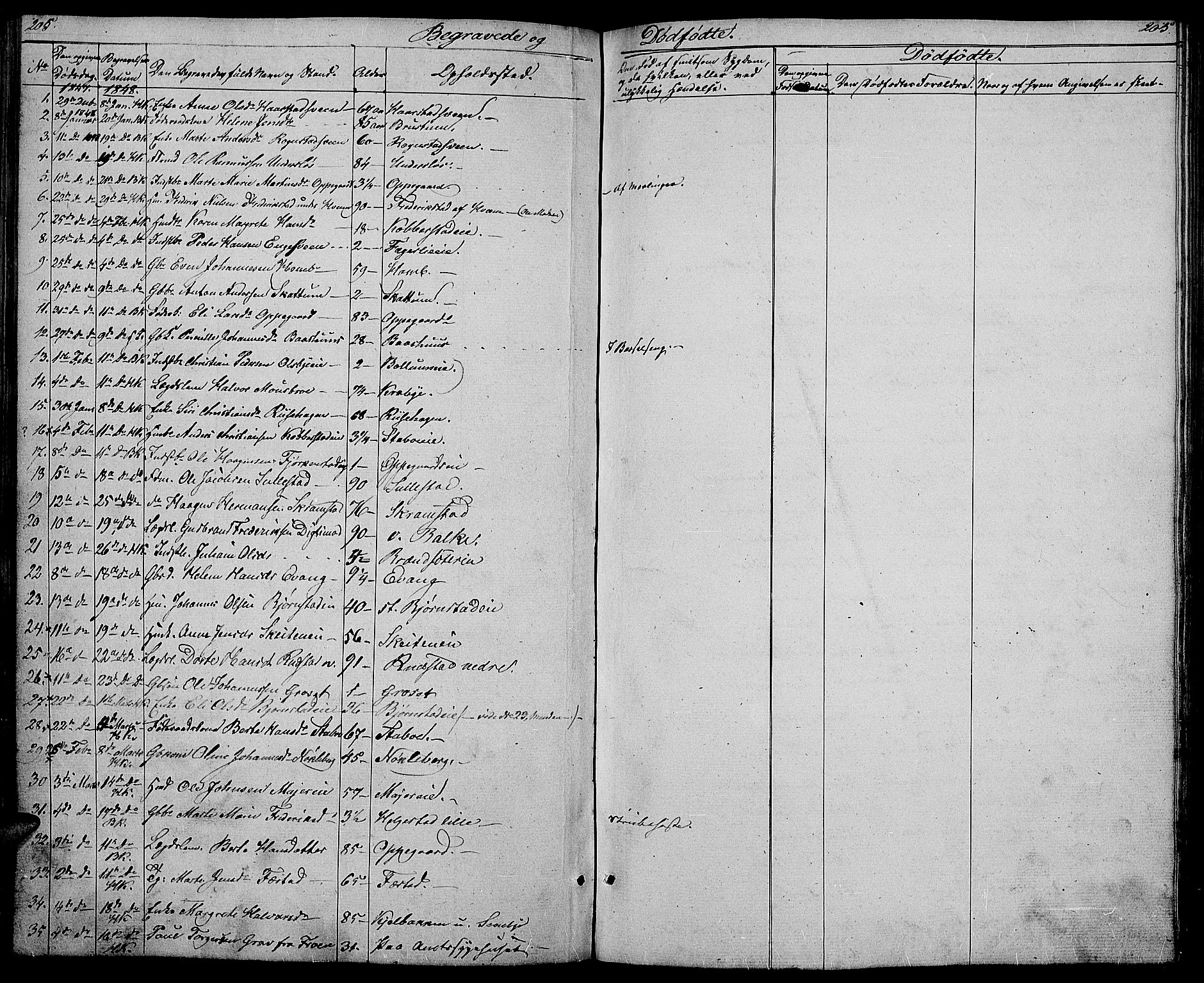 Østre Toten prestekontor, SAH/PREST-104/H/Ha/Hab/L0003: Parish register (copy) no. 3, 1848-1857, p. 205