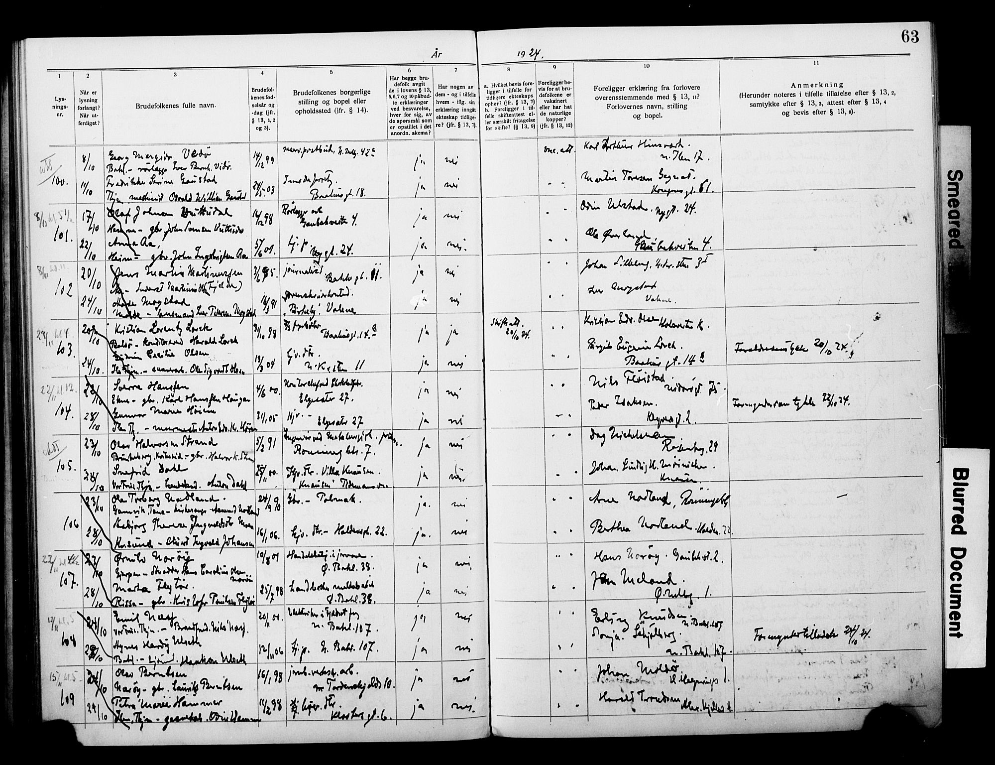 Ministerialprotokoller, klokkerbøker og fødselsregistre - Sør-Trøndelag, SAT/A-1456/604/L0196: Banns register no. 604A17, 1919-1927, p. 63