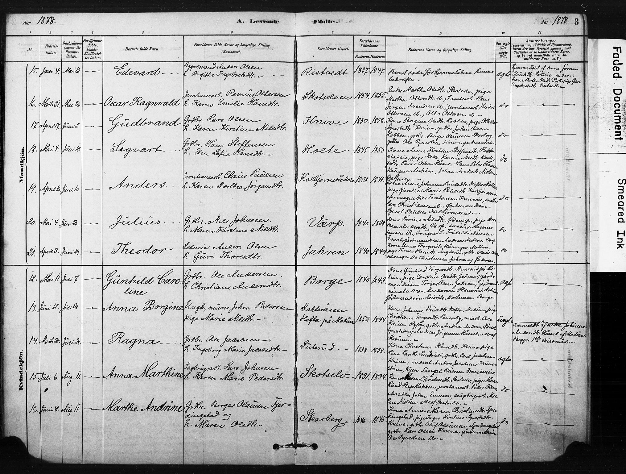 Eiker kirkebøker, AV/SAKO-A-4/F/Fc/L0001: Parish register (official) no. III 1, 1878-1889, p. 3