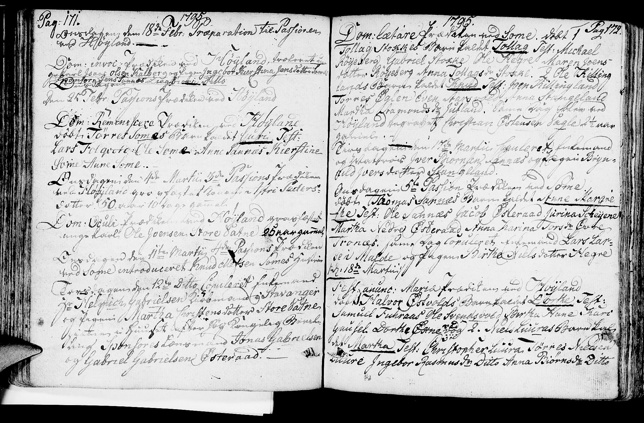 Høyland sokneprestkontor, SAST/A-101799/001/30BA/L0004: Parish register (official) no. A 4, 1784-1803, p. 171-172