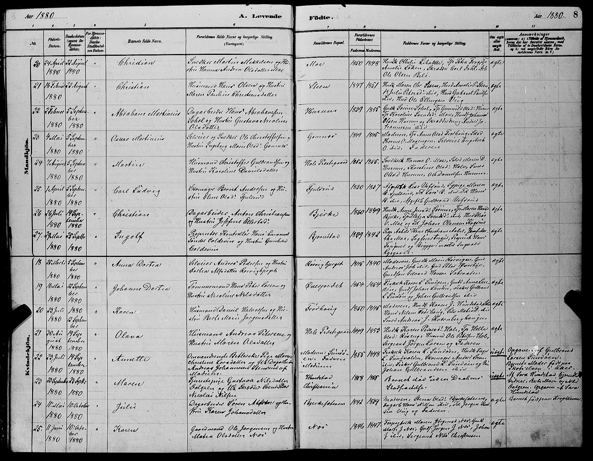 Hole kirkebøker, AV/SAKO-A-228/G/Ga/L0003: Parish register (copy) no. I 3, 1879-1904, p. 8