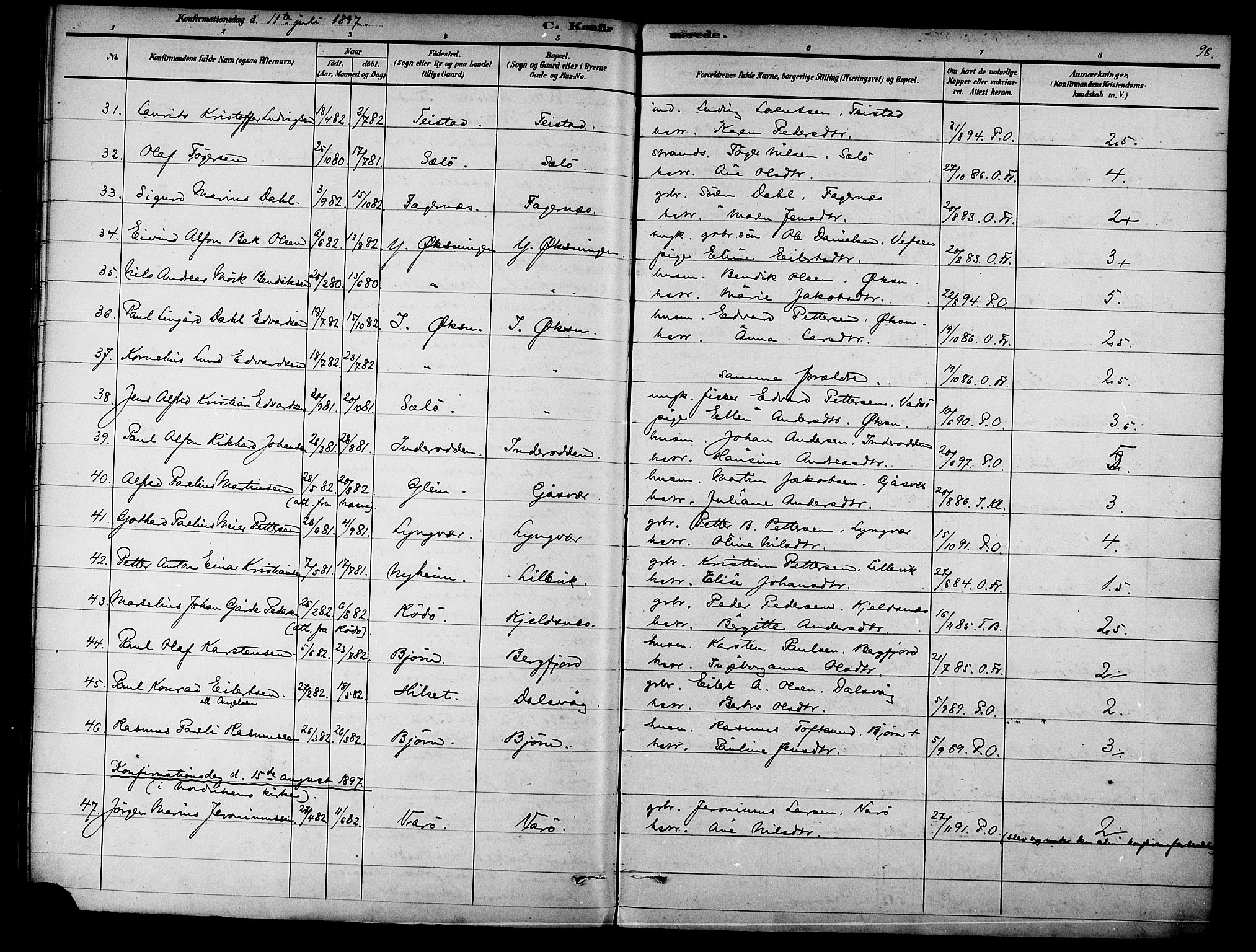 Ministerialprotokoller, klokkerbøker og fødselsregistre - Nordland, AV/SAT-A-1459/834/L0508: Parish register (official) no. 834A06, 1892-1901, p. 98