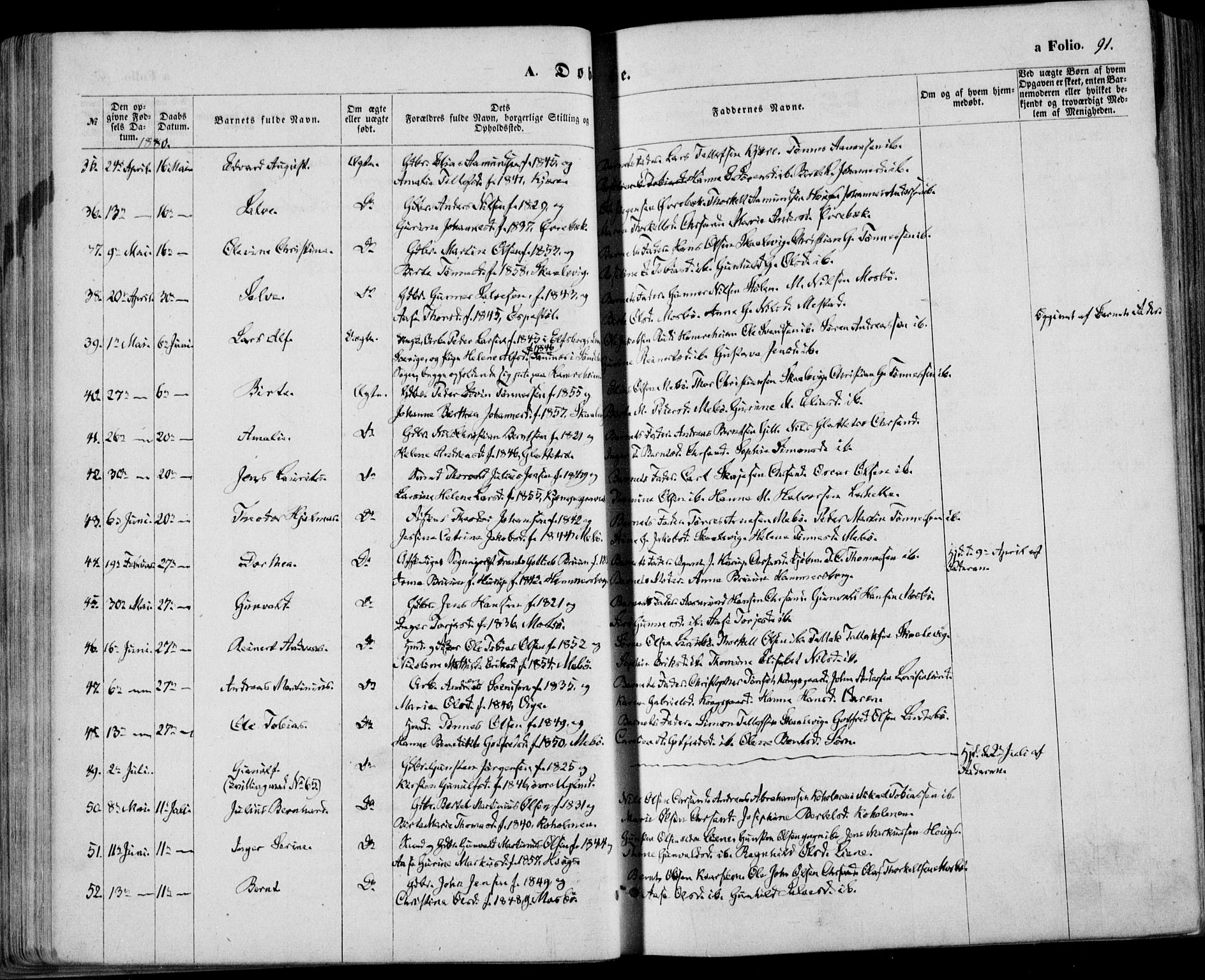 Oddernes sokneprestkontor, SAK/1111-0033/F/Fa/Faa/L0008: Parish register (official) no. A 8, 1864-1880, p. 91
