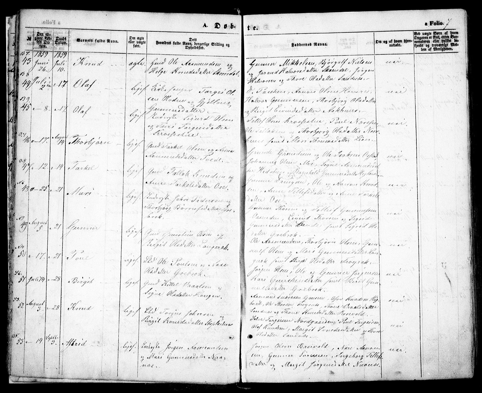 Bygland sokneprestkontor, AV/SAK-1111-0006/F/Fa/Fab/L0005: Parish register (official) no. A 5, 1859-1873, p. 7