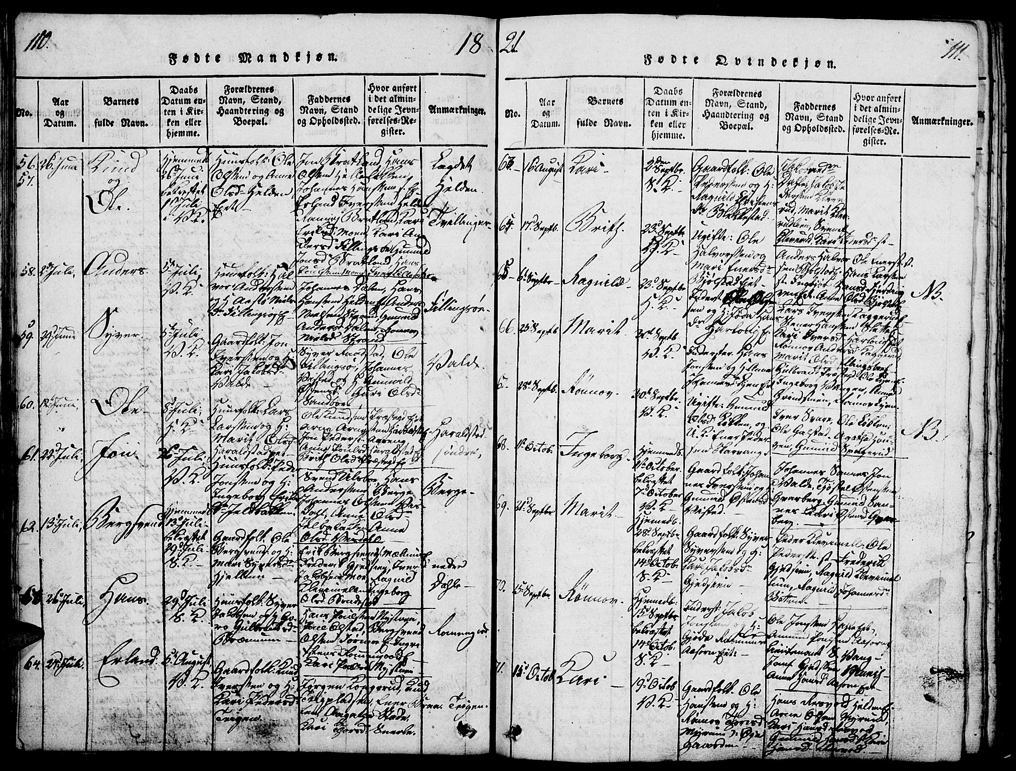 Vågå prestekontor, AV/SAH-PREST-076/H/Ha/Haa/L0003: Parish register (official) no. 3, 1815-1827, p. 110-111