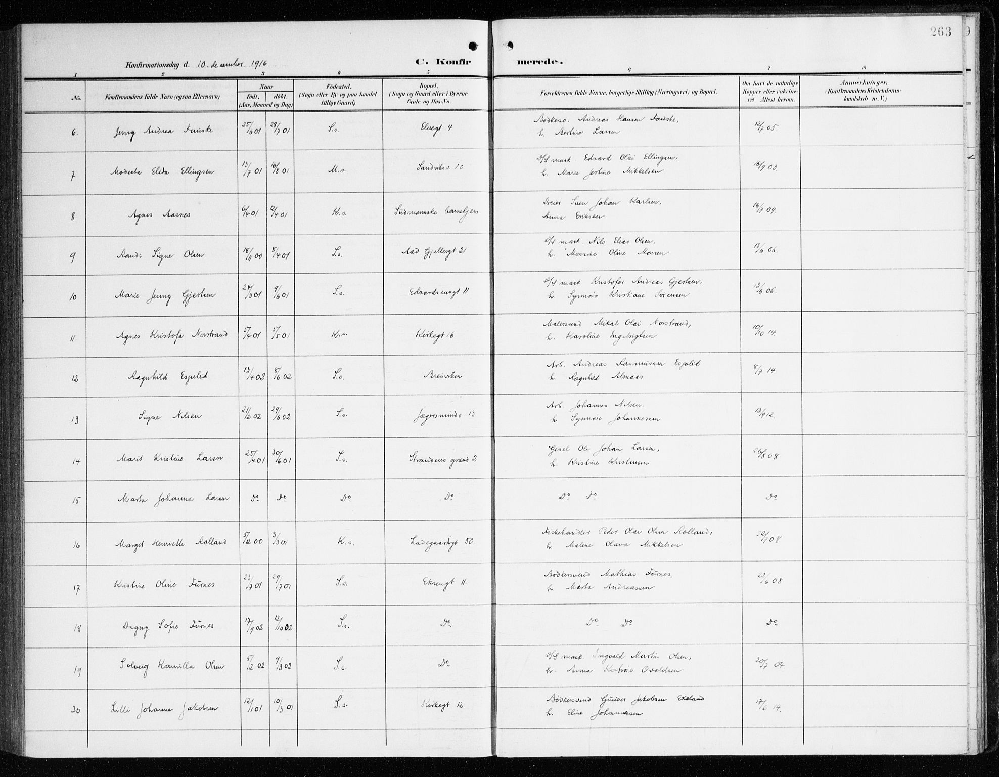 Sandviken Sokneprestembete, SAB/A-77601/H/Ha/L0011: Parish register (official) no. C 2, 1905-1918, p. 263