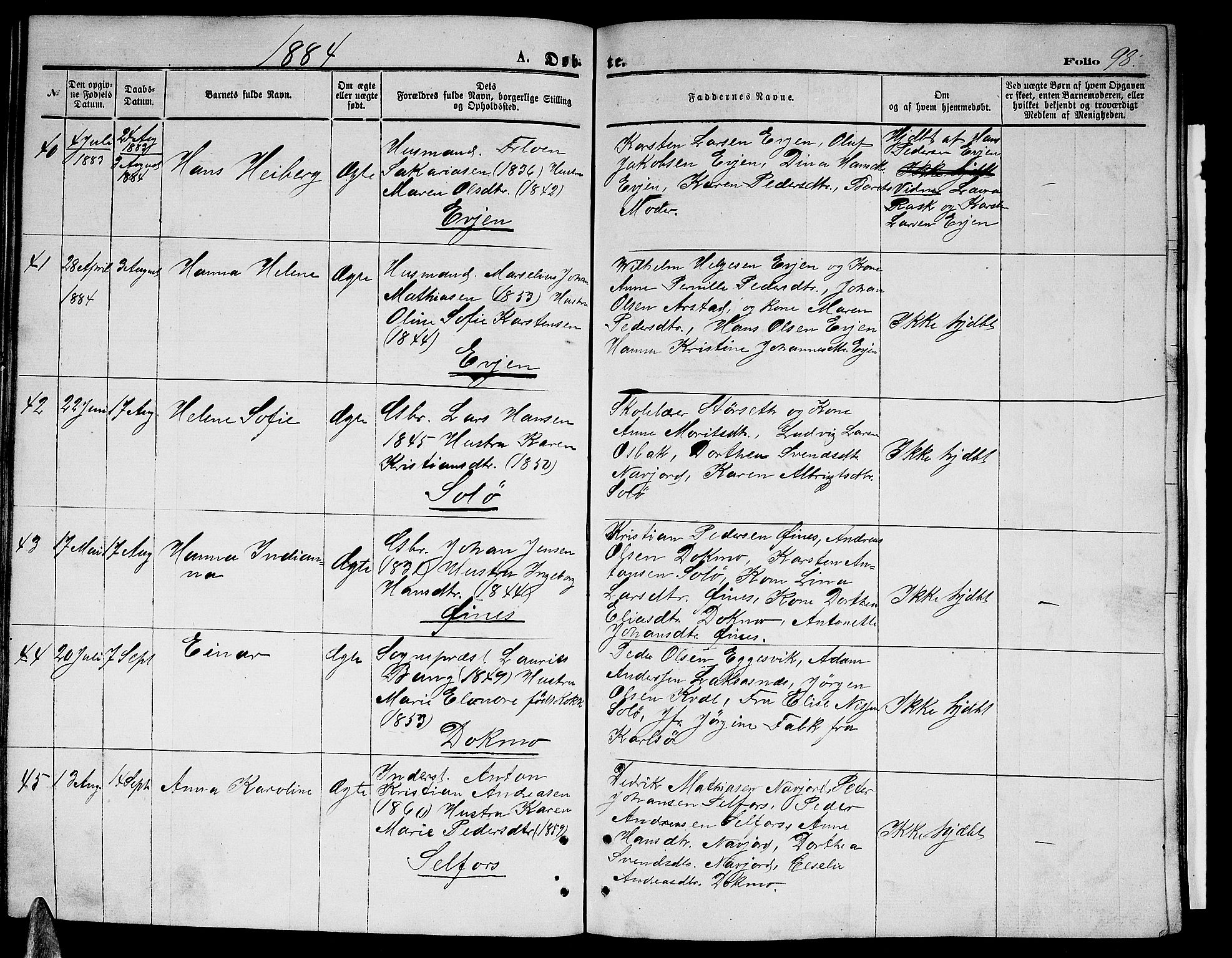 Ministerialprotokoller, klokkerbøker og fødselsregistre - Nordland, AV/SAT-A-1459/846/L0653: Parish register (copy) no. 846C03, 1872-1887, p. 98