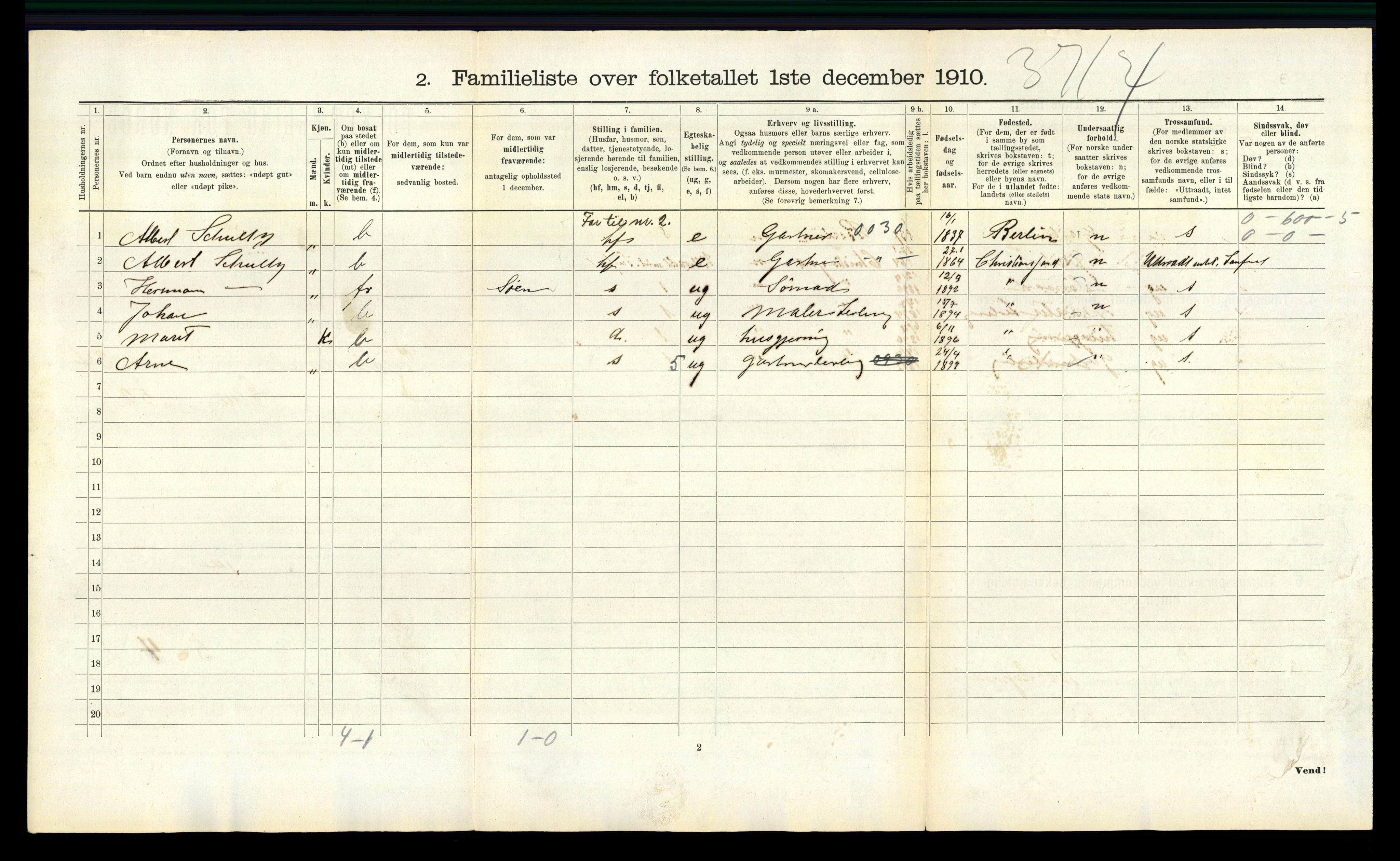 RA, 1910 census for Kristiansand, 1910, p. 9057