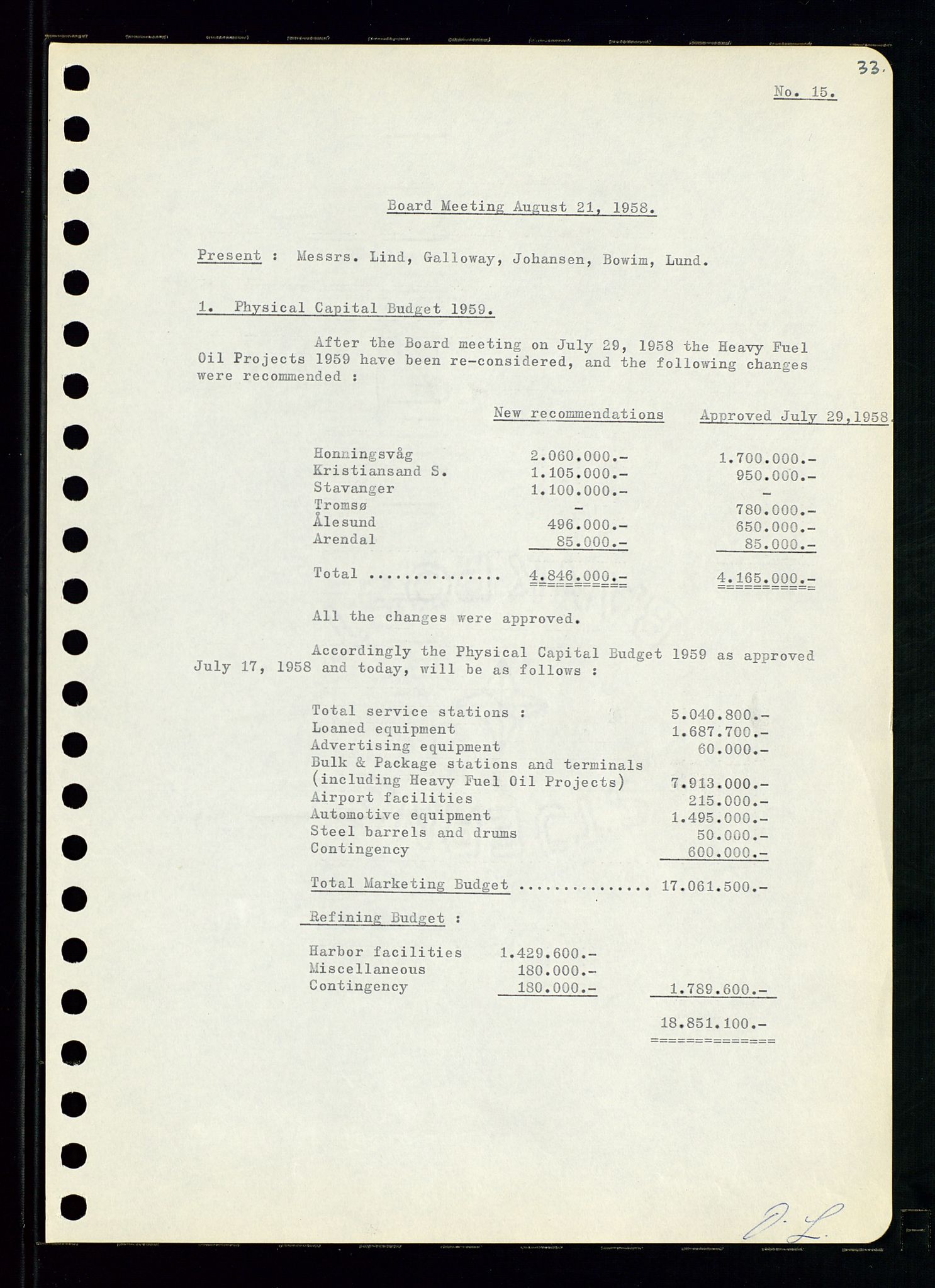 Pa 0982 - Esso Norge A/S, AV/SAST-A-100448/A/Aa/L0001/0001: Den administrerende direksjon Board minutes (styrereferater) / Den administrerende direksjon Board minutes (styrereferater), 1958-1959, p. 33