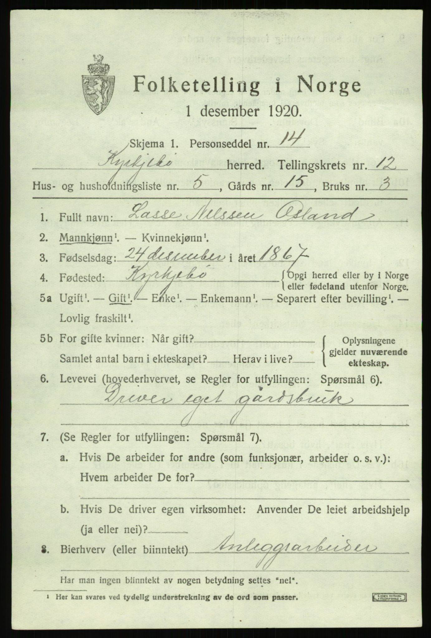 SAB, 1920 census for Kyrkjebø, 1920, p. 5947