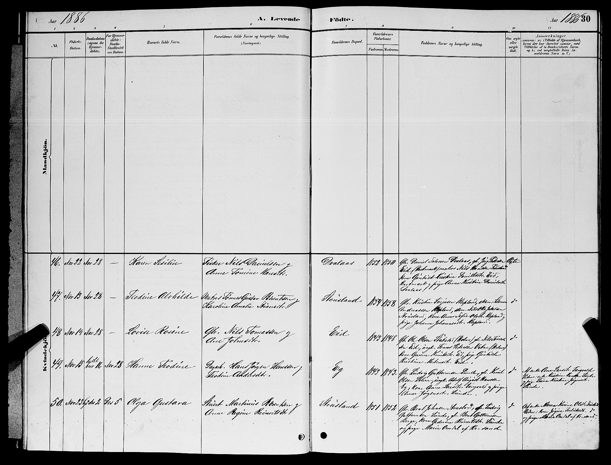 Søgne sokneprestkontor, AV/SAK-1111-0037/F/Fb/Fbb/L0005: Parish register (copy) no. B 5, 1884-1891, p. 30