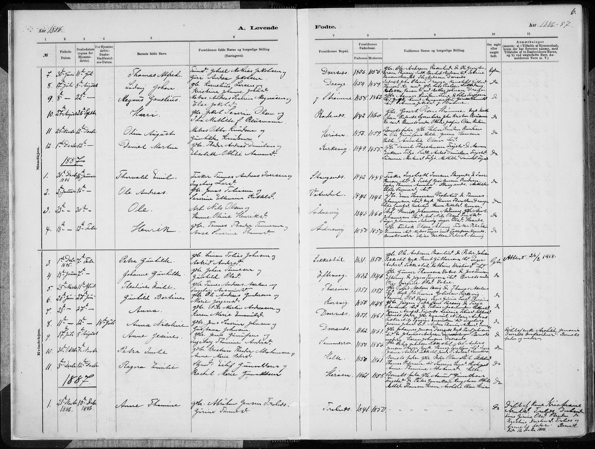 Oddernes sokneprestkontor, AV/SAK-1111-0033/F/Fa/Fab/L0002: Parish register (official) no. A 2, 1884-1903, p. 6