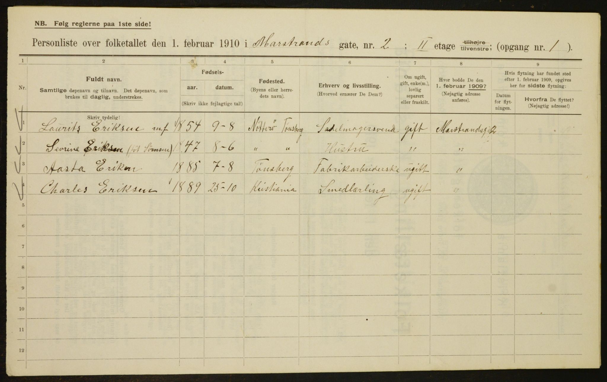 OBA, Municipal Census 1910 for Kristiania, 1910, p. 62554