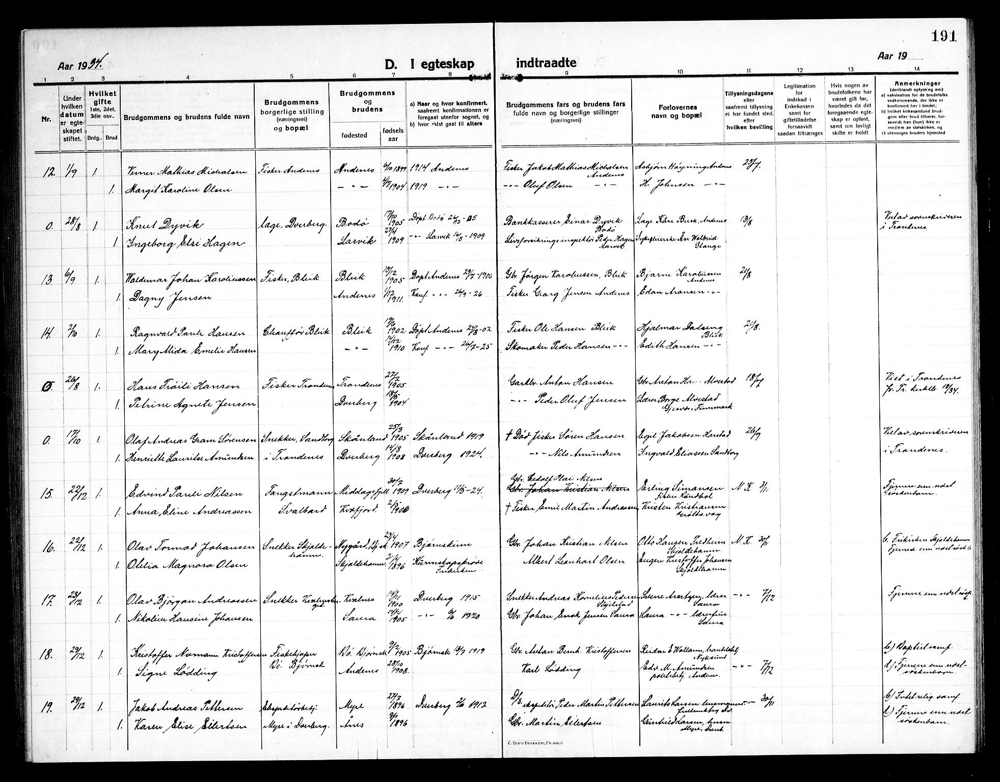 Ministerialprotokoller, klokkerbøker og fødselsregistre - Nordland, AV/SAT-A-1459/897/L1415: Parish register (copy) no. 897C05, 1916-1945, p. 191