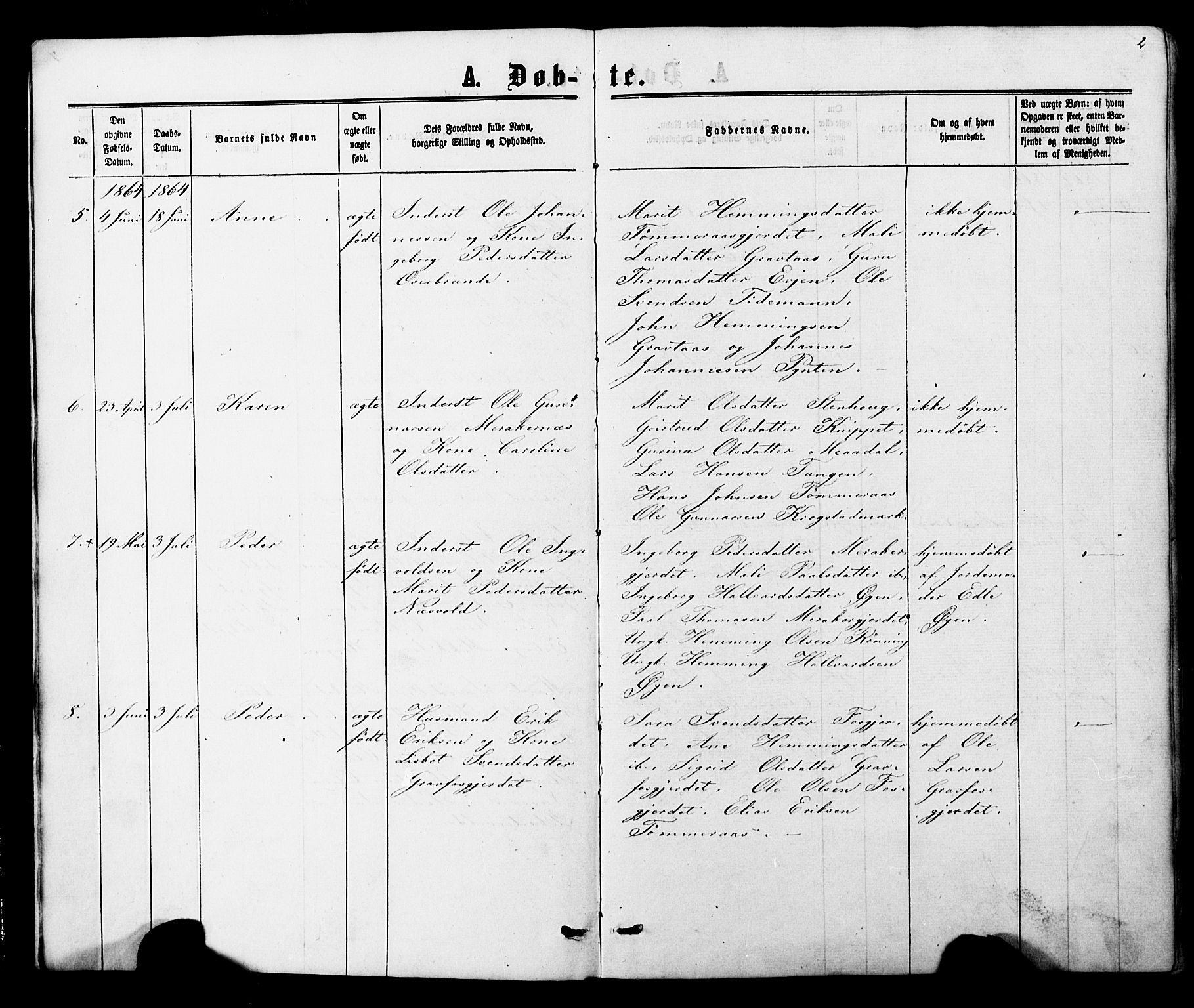 Ministerialprotokoller, klokkerbøker og fødselsregistre - Nord-Trøndelag, AV/SAT-A-1458/706/L0049: Parish register (copy) no. 706C01, 1864-1895, p. 2