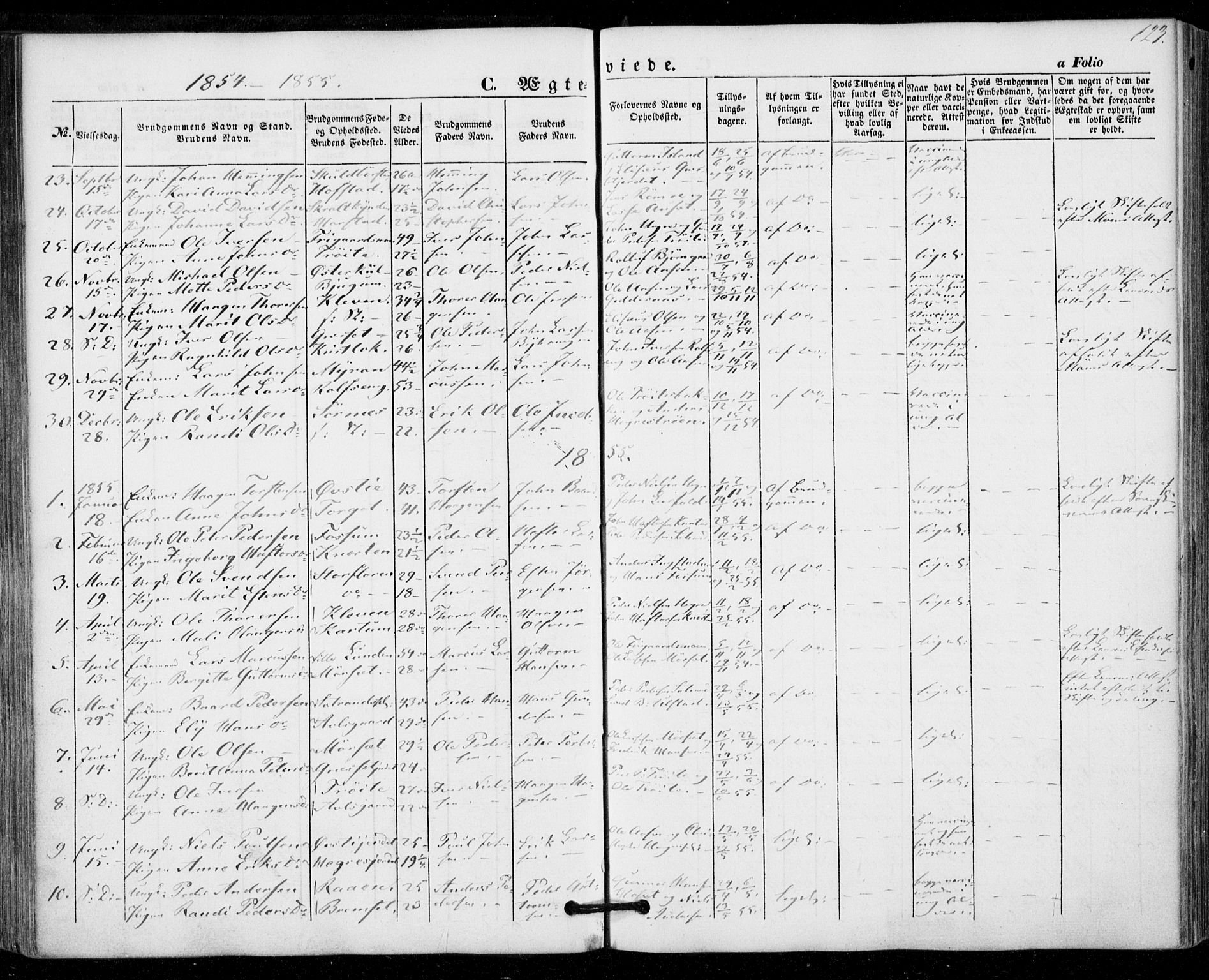 Ministerialprotokoller, klokkerbøker og fødselsregistre - Nord-Trøndelag, AV/SAT-A-1458/703/L0028: Parish register (official) no. 703A01, 1850-1862, p. 123