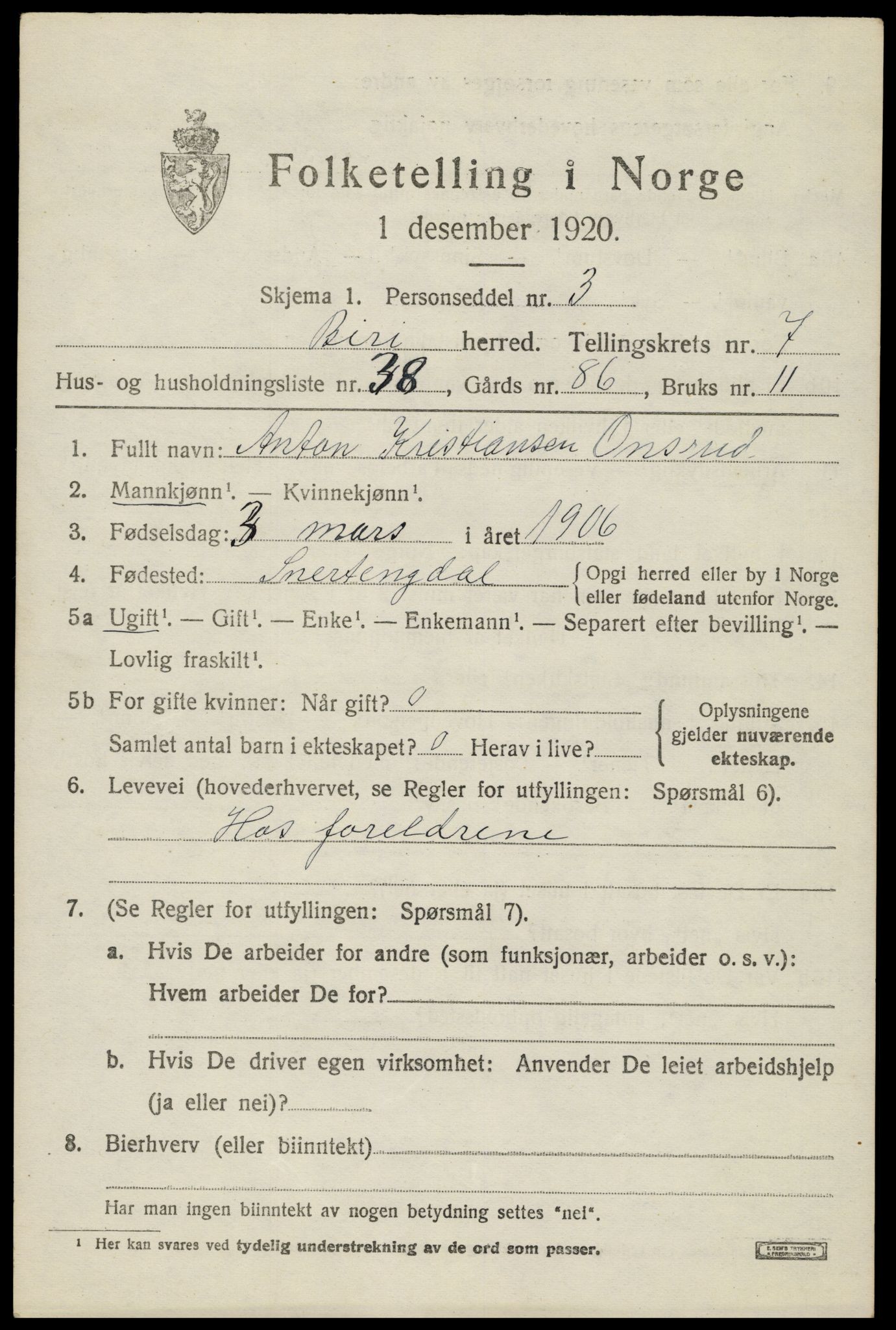 SAH, 1920 census for Biri, 1920, p. 6369