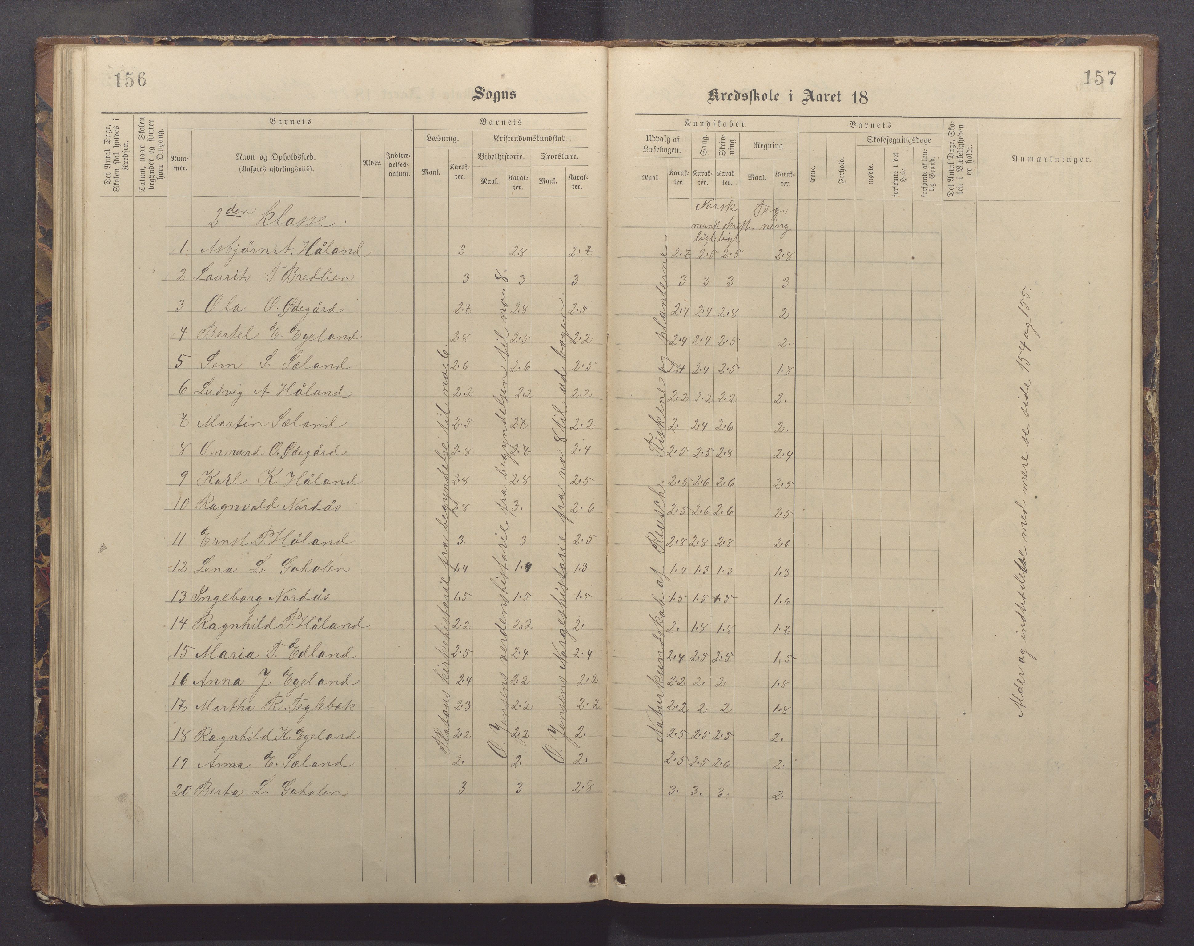 Time kommune - Eikeland skole, IKAR/K-100799/H/L0002: Skoleprotokoll, 1888-1902, p. 156-157