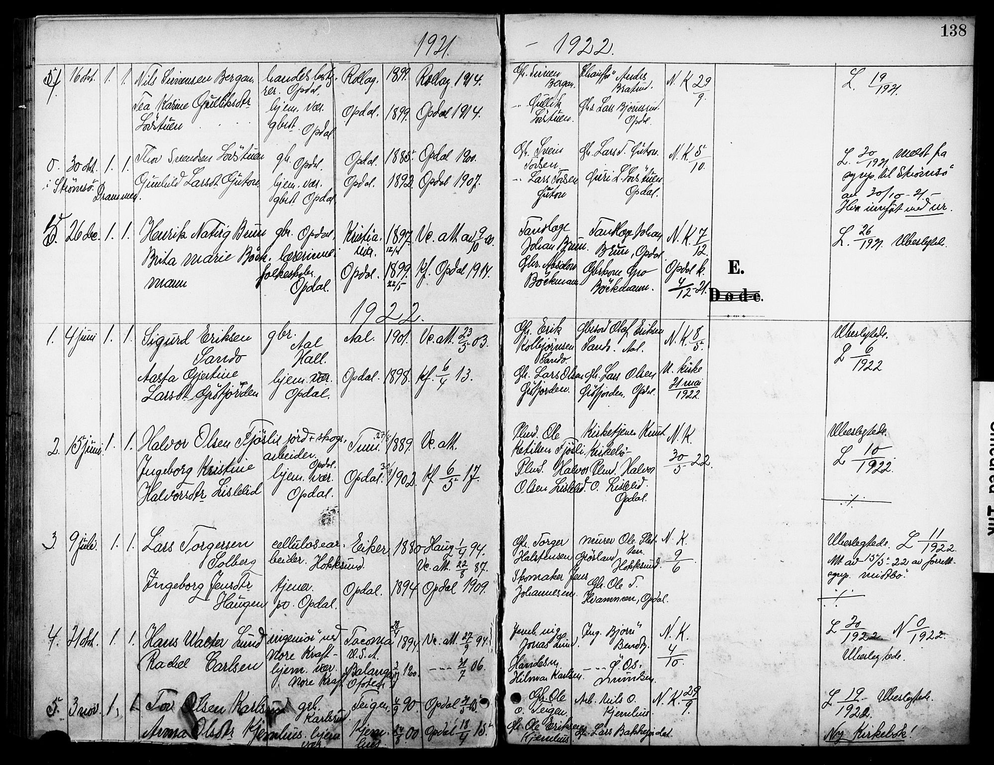 Nore kirkebøker, SAKO/A-238/F/Fc/L0005: Parish register (official) no. III 5, 1898-1922, p. 138
