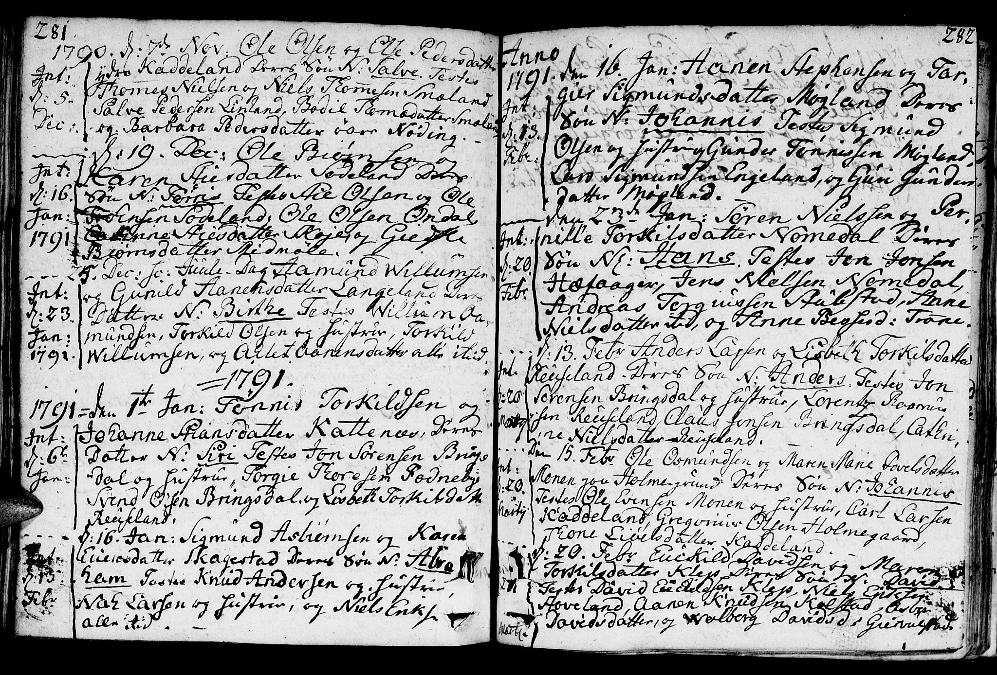 Holum sokneprestkontor, AV/SAK-1111-0022/F/Fa/Faa/L0003: Parish register (official) no. A 3, 1780-1821, p. 281-282