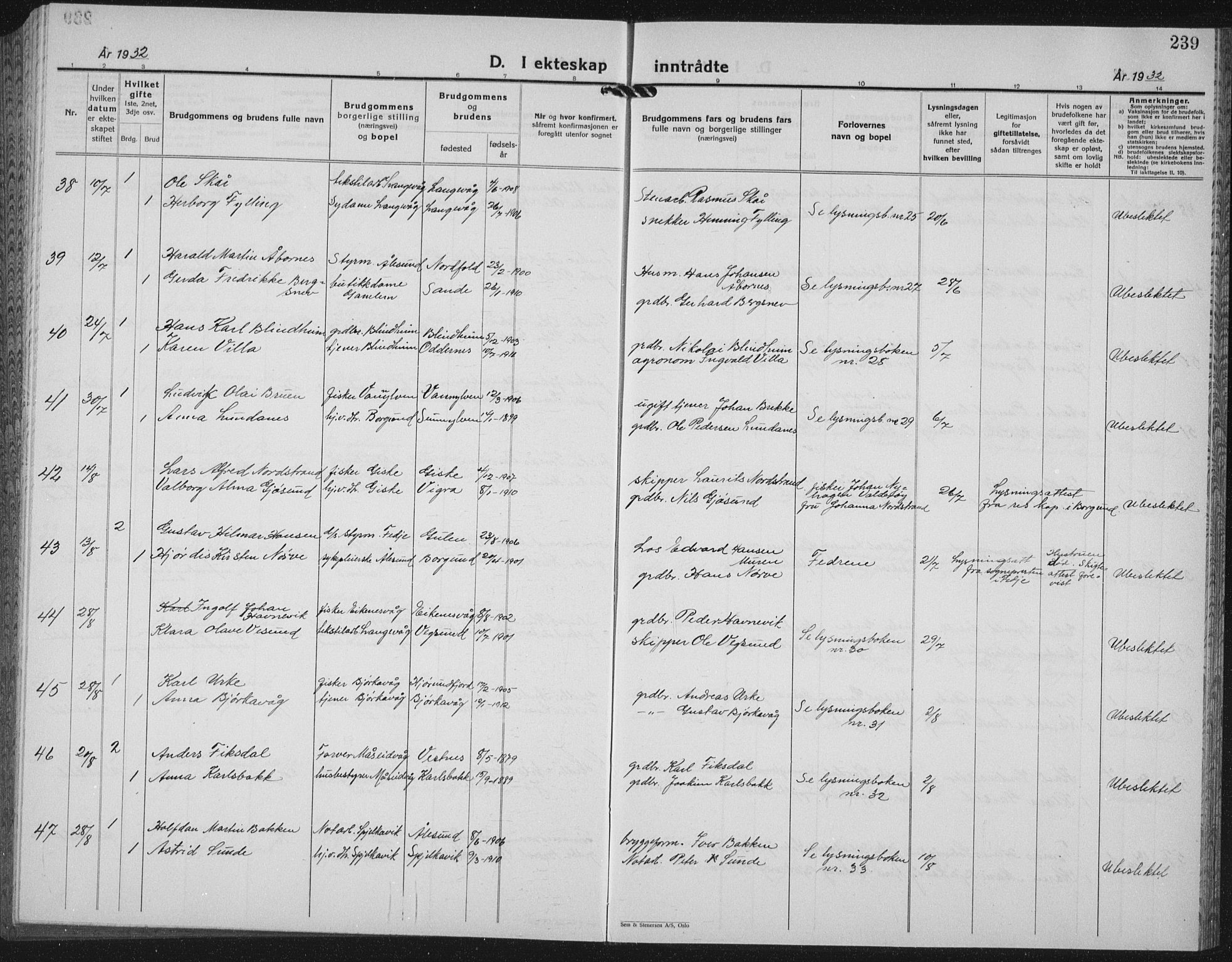 Ministerialprotokoller, klokkerbøker og fødselsregistre - Møre og Romsdal, AV/SAT-A-1454/528/L0436: Parish register (copy) no. 528C17, 1927-1939, p. 239