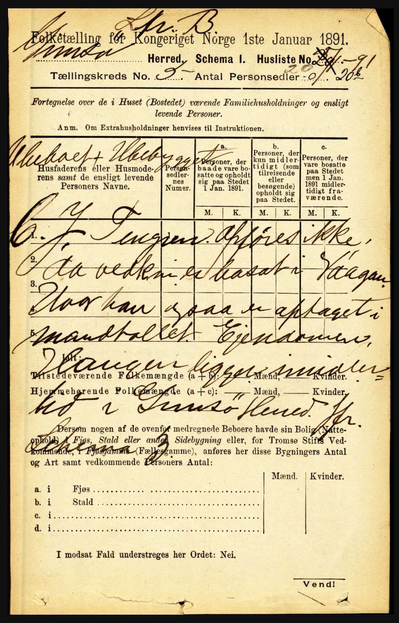 RA, 1891 census for 1864 Gimsøy, 1891, p. 829