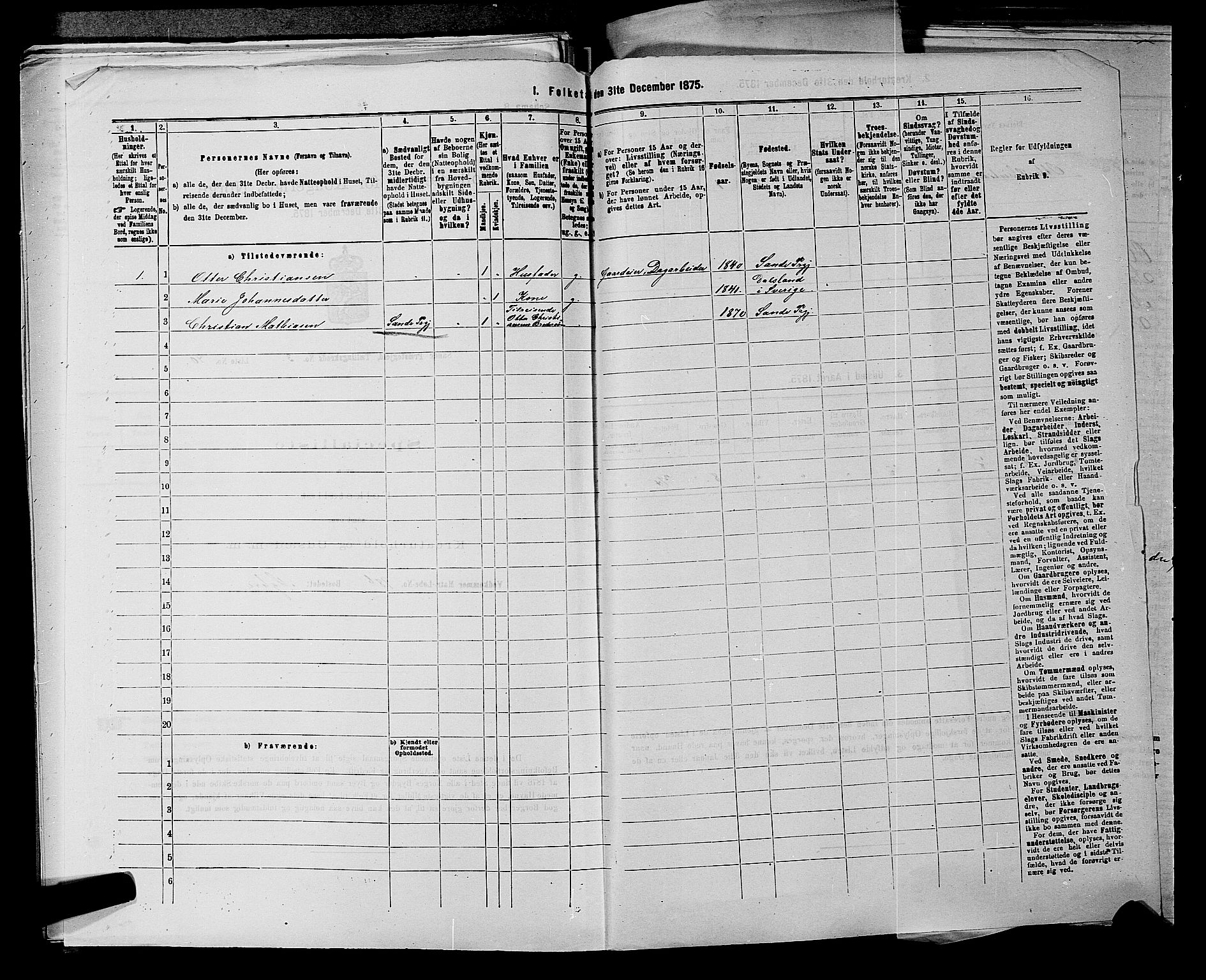 SAKO, 1875 census for 0713P Sande, 1875, p. 681