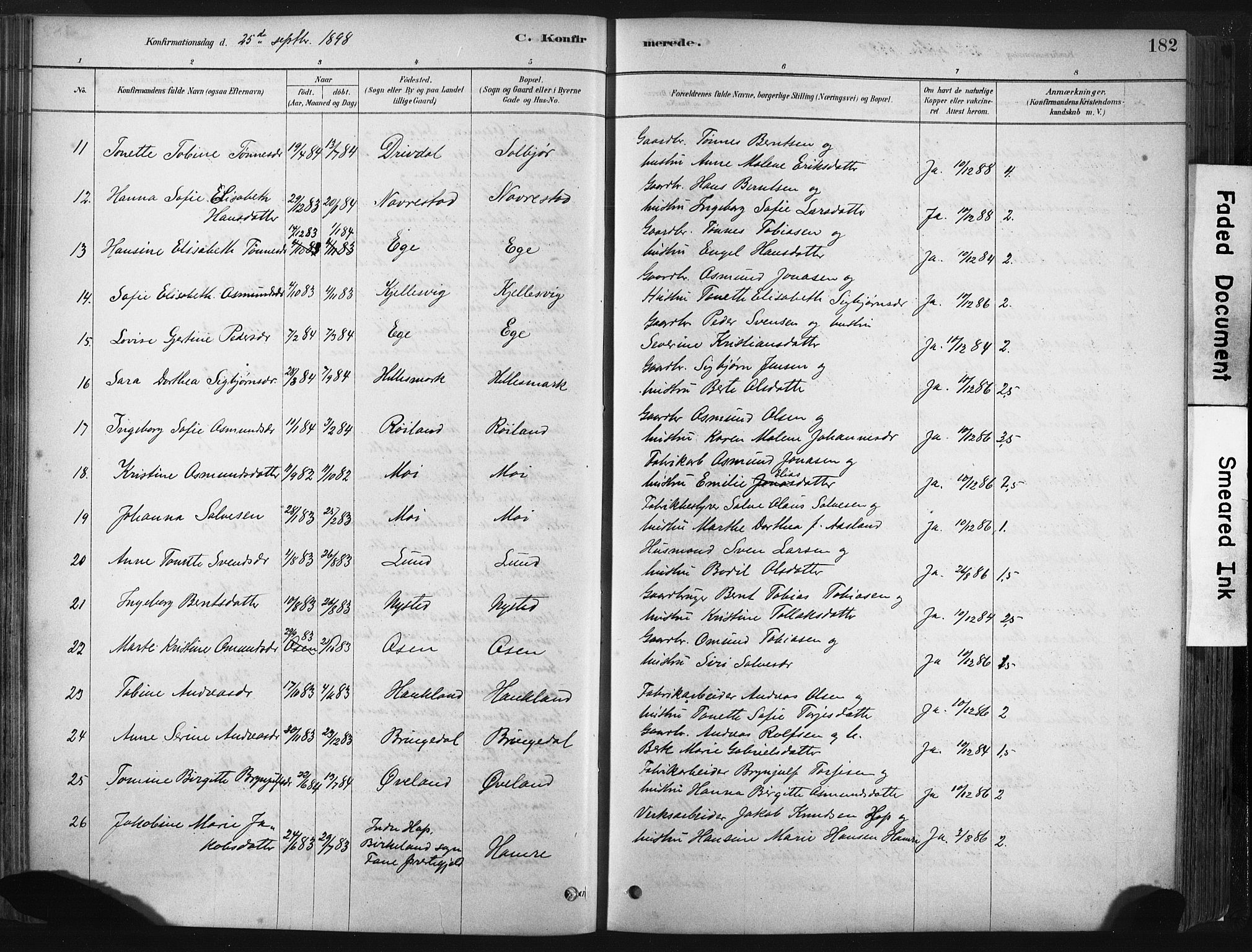 Lund sokneprestkontor, AV/SAST-A-101809/S06/L0011: Parish register (official) no. A 10, 1877-1904, p. 182