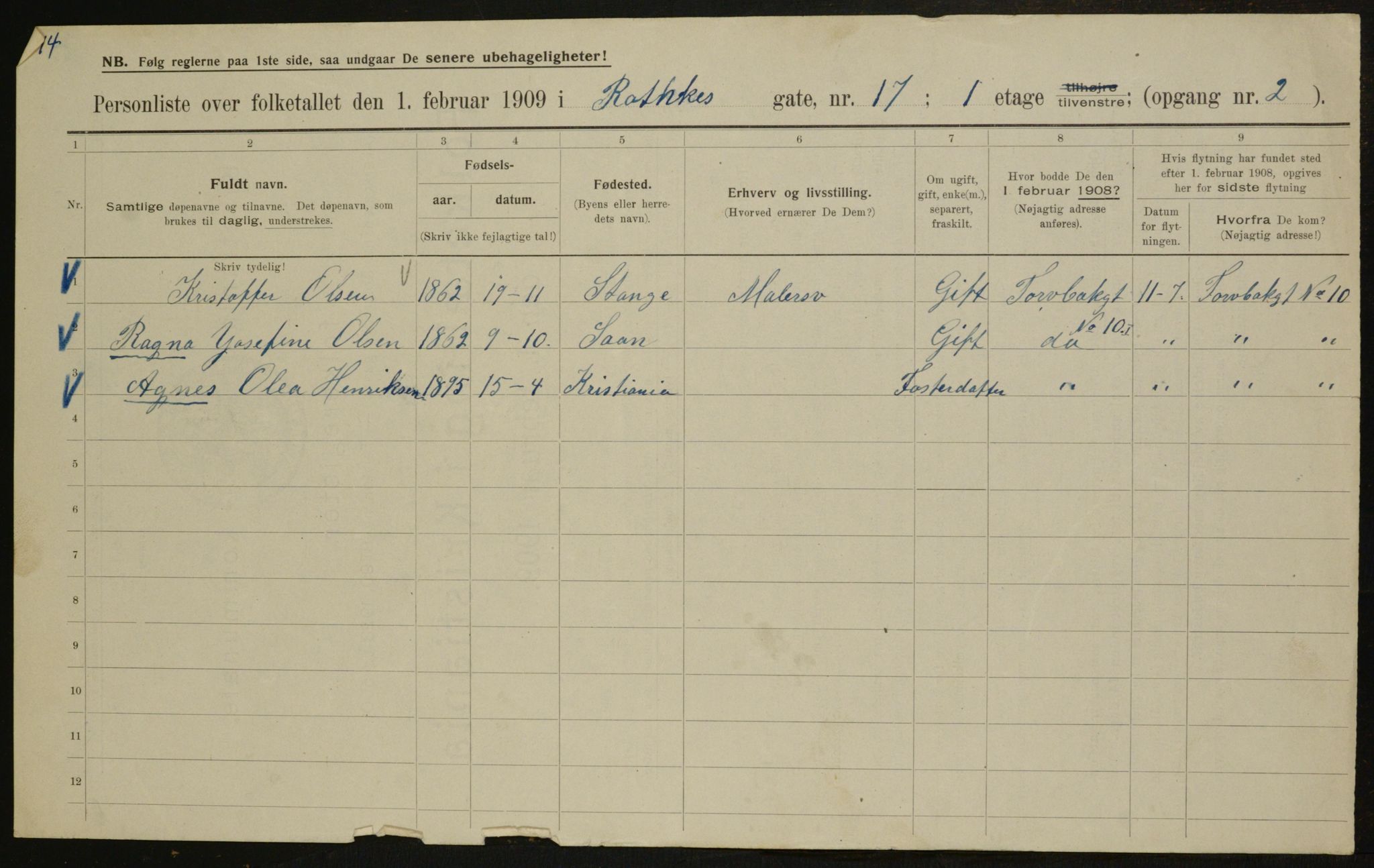 OBA, Municipal Census 1909 for Kristiania, 1909, p. 74931