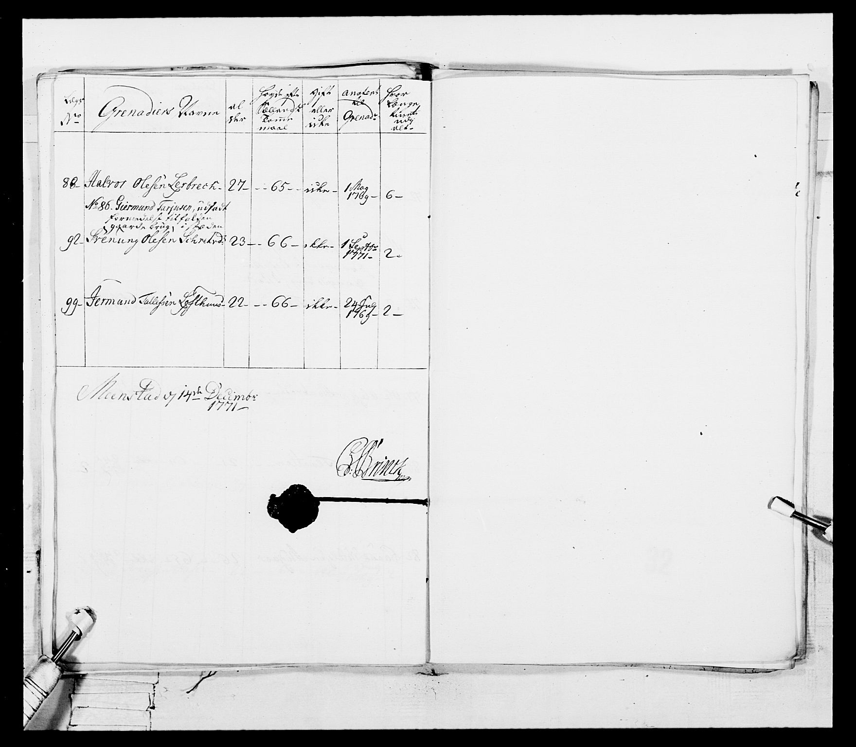 Generalitets- og kommissariatskollegiet, Det kongelige norske kommissariatskollegium, AV/RA-EA-5420/E/Eh/L0101: 1. Vesterlenske nasjonale infanteriregiment, 1766-1777, p. 182