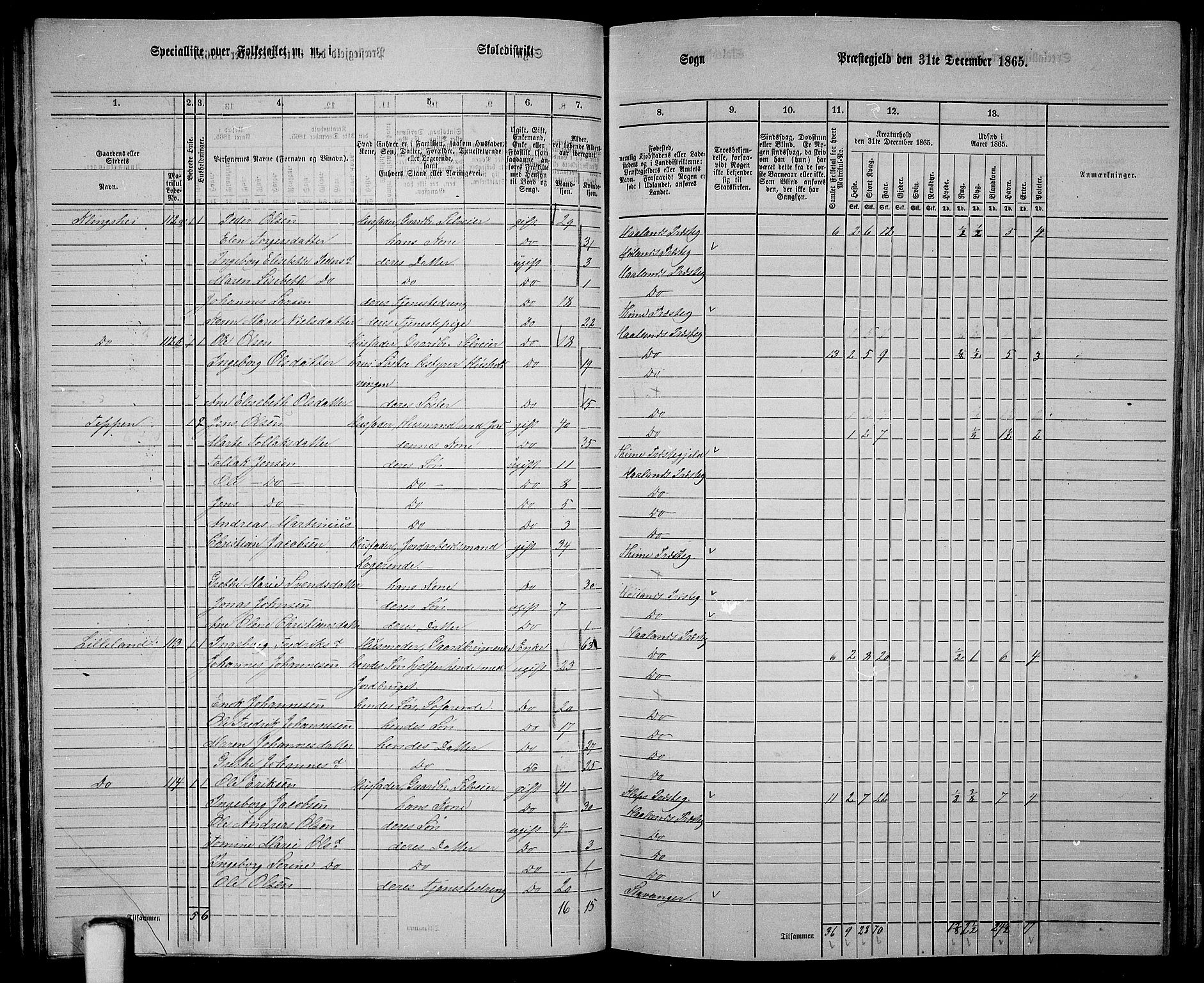 RA, 1865 census for Håland, 1865, p. 57