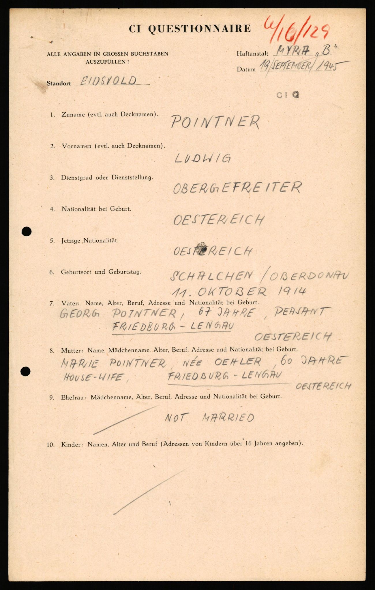 Forsvaret, Forsvarets overkommando II, AV/RA-RAFA-3915/D/Db/L0040: CI Questionaires. Tyske okkupasjonsstyrker i Norge. Østerrikere., 1945-1946, p. 53