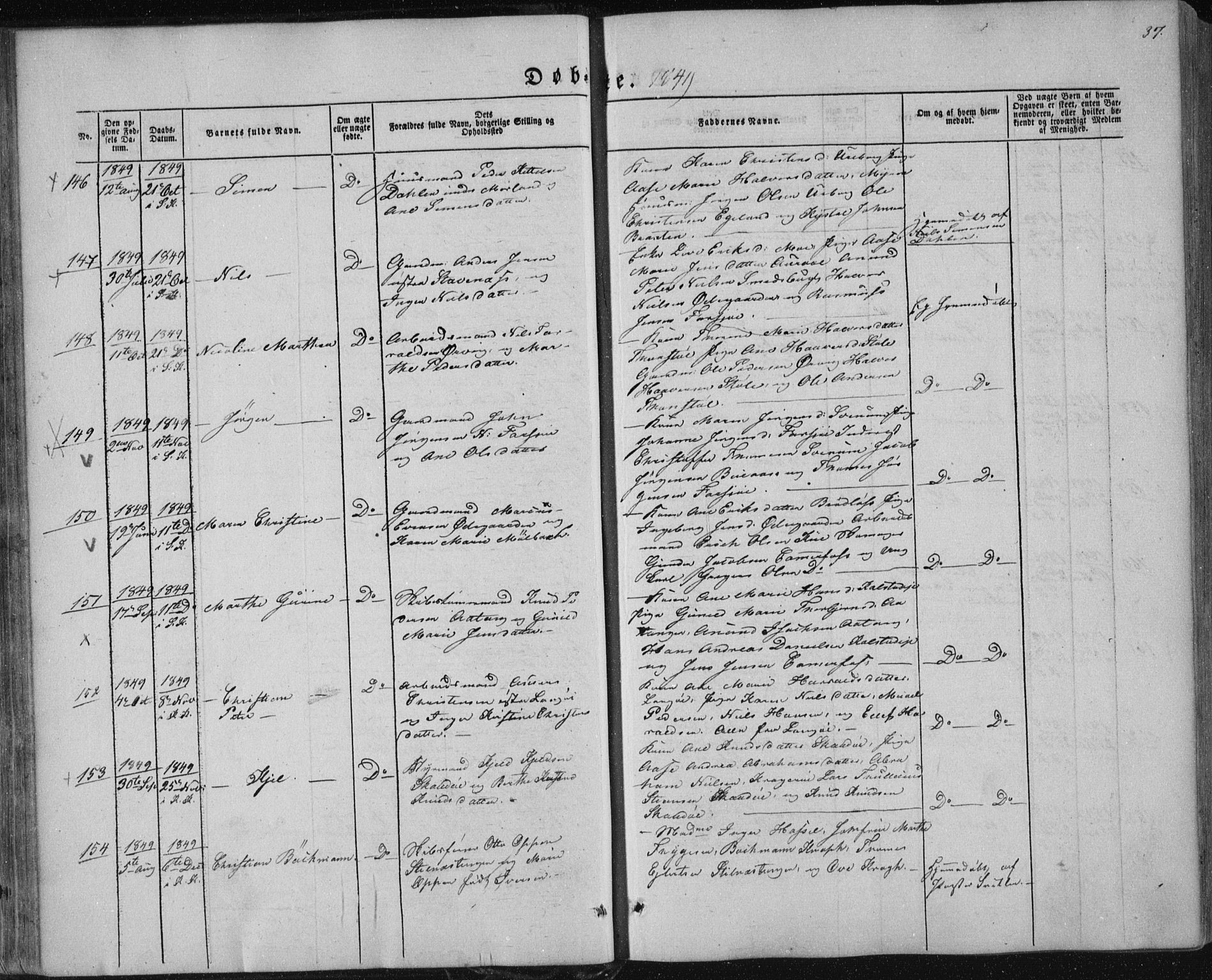 Sannidal kirkebøker, AV/SAKO-A-296/F/Fa/L0008: Parish register (official) no. 8, 1847-1862, p. 37