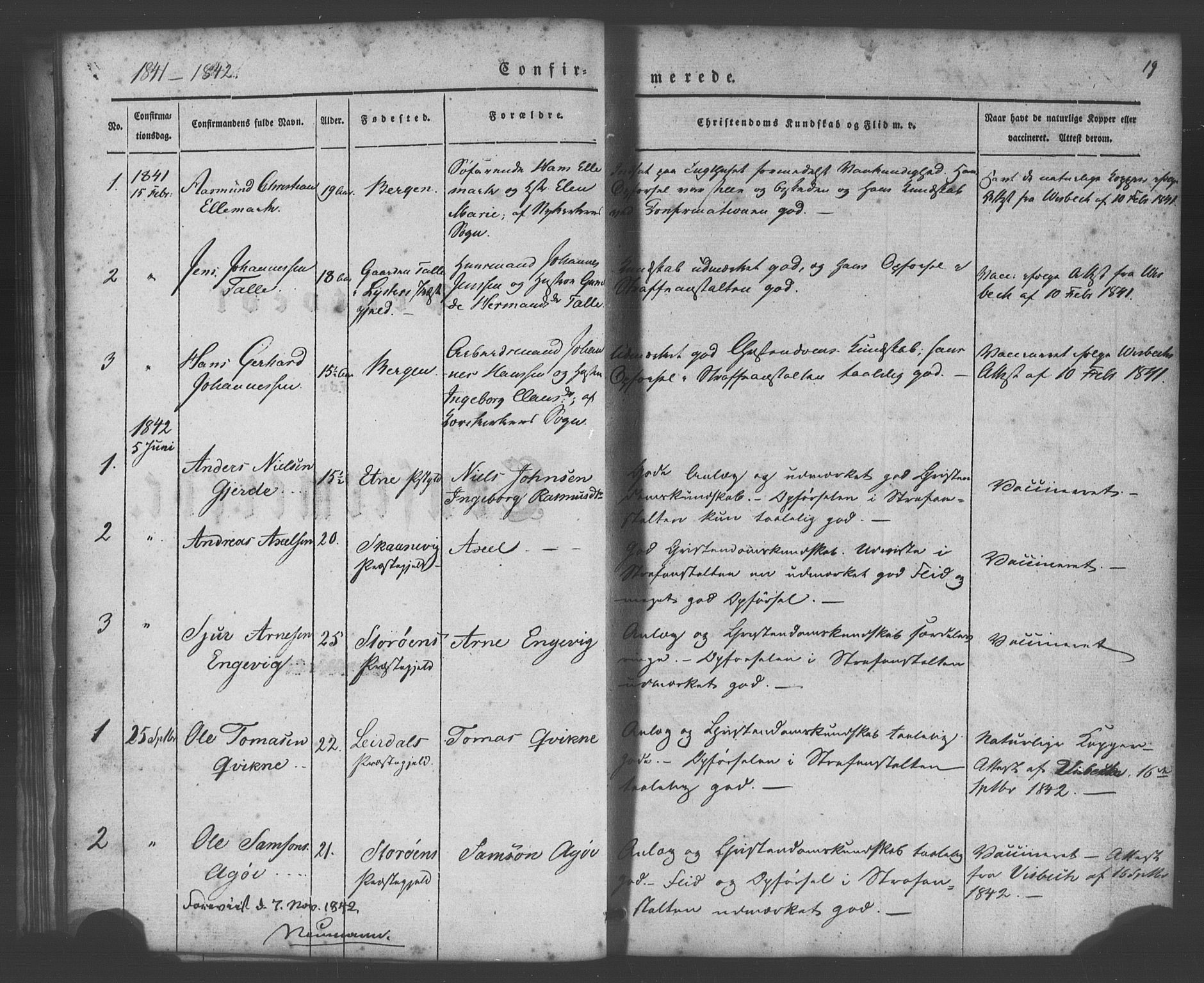 Bergens straffeanstalt, SAB/A-100323: Parish register (official) no. A 1, 1841-1884, p. 19