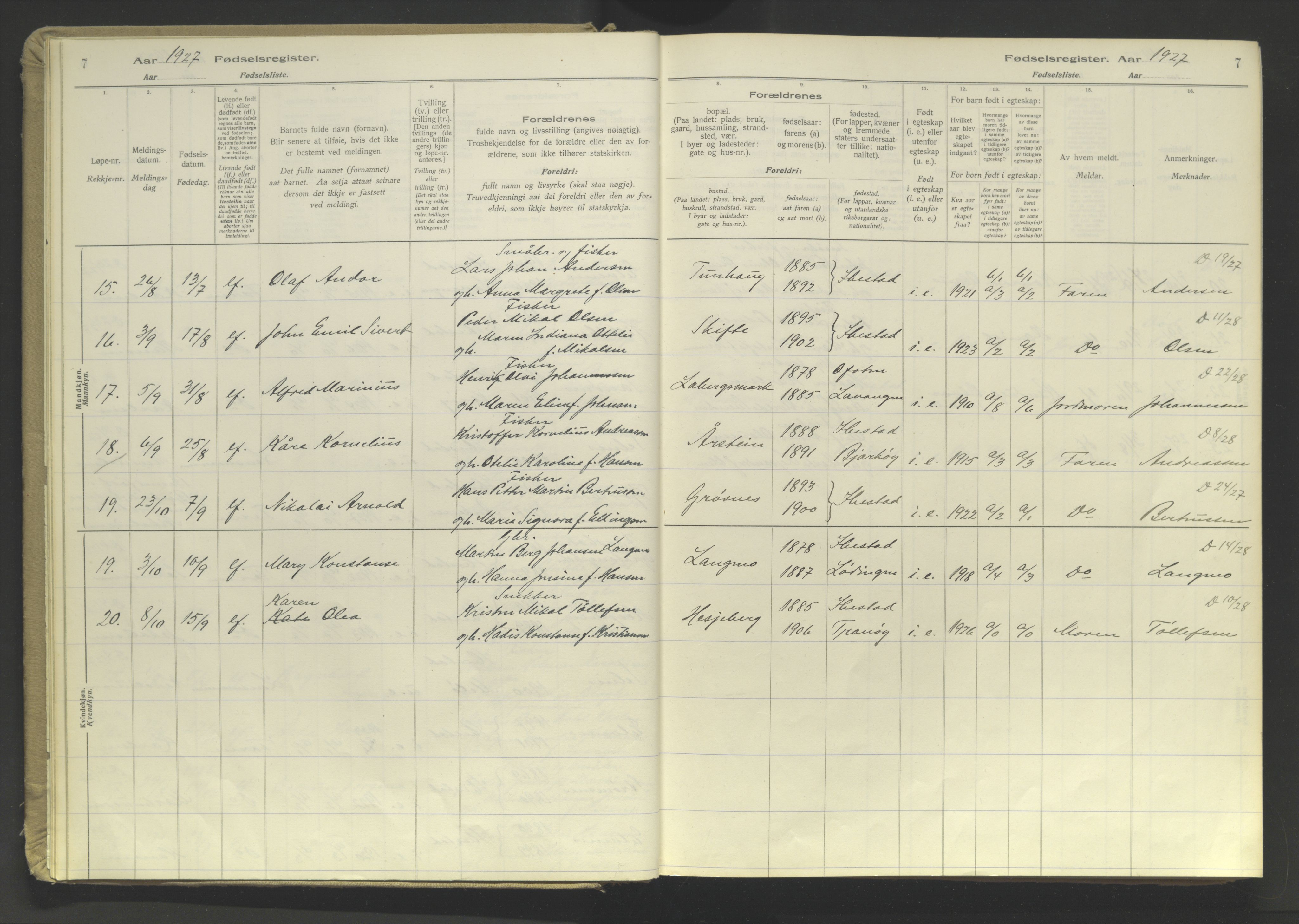 Ibestad sokneprestembete, SATØ/S-0077/I/Ic/L0064: Birth register no. 64, 1926-1961, p. 7