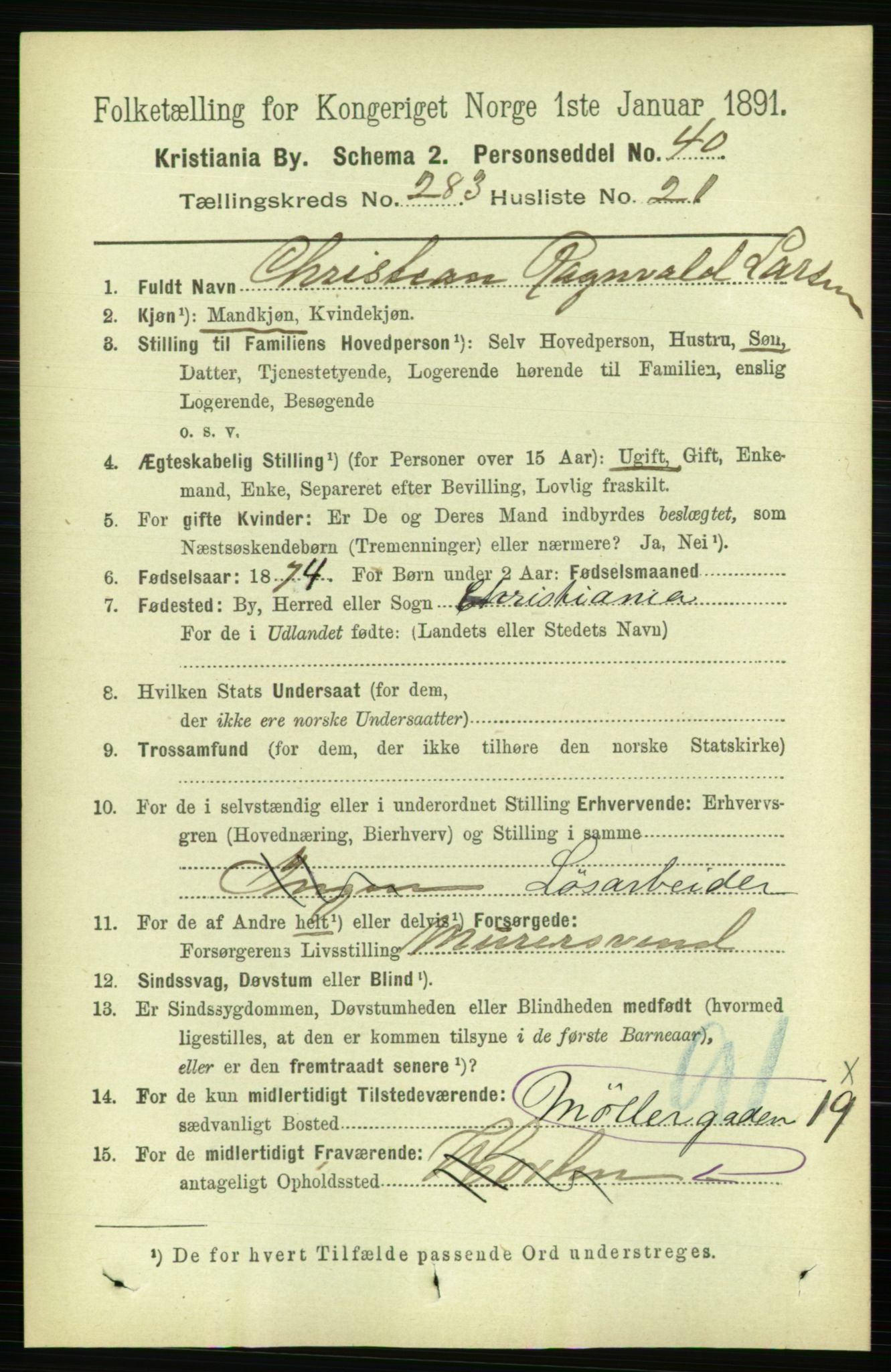 RA, 1891 census for 0301 Kristiania, 1891, p. 173383