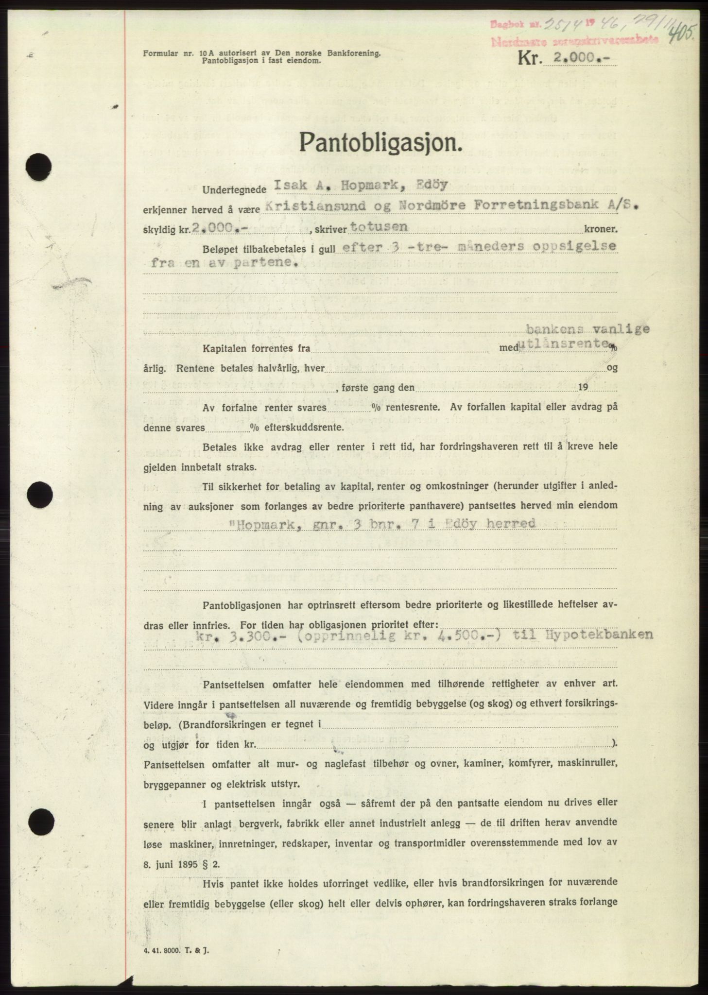 Nordmøre sorenskriveri, AV/SAT-A-4132/1/2/2Ca: Mortgage book no. B95, 1946-1947, Diary no: : 2514/1946