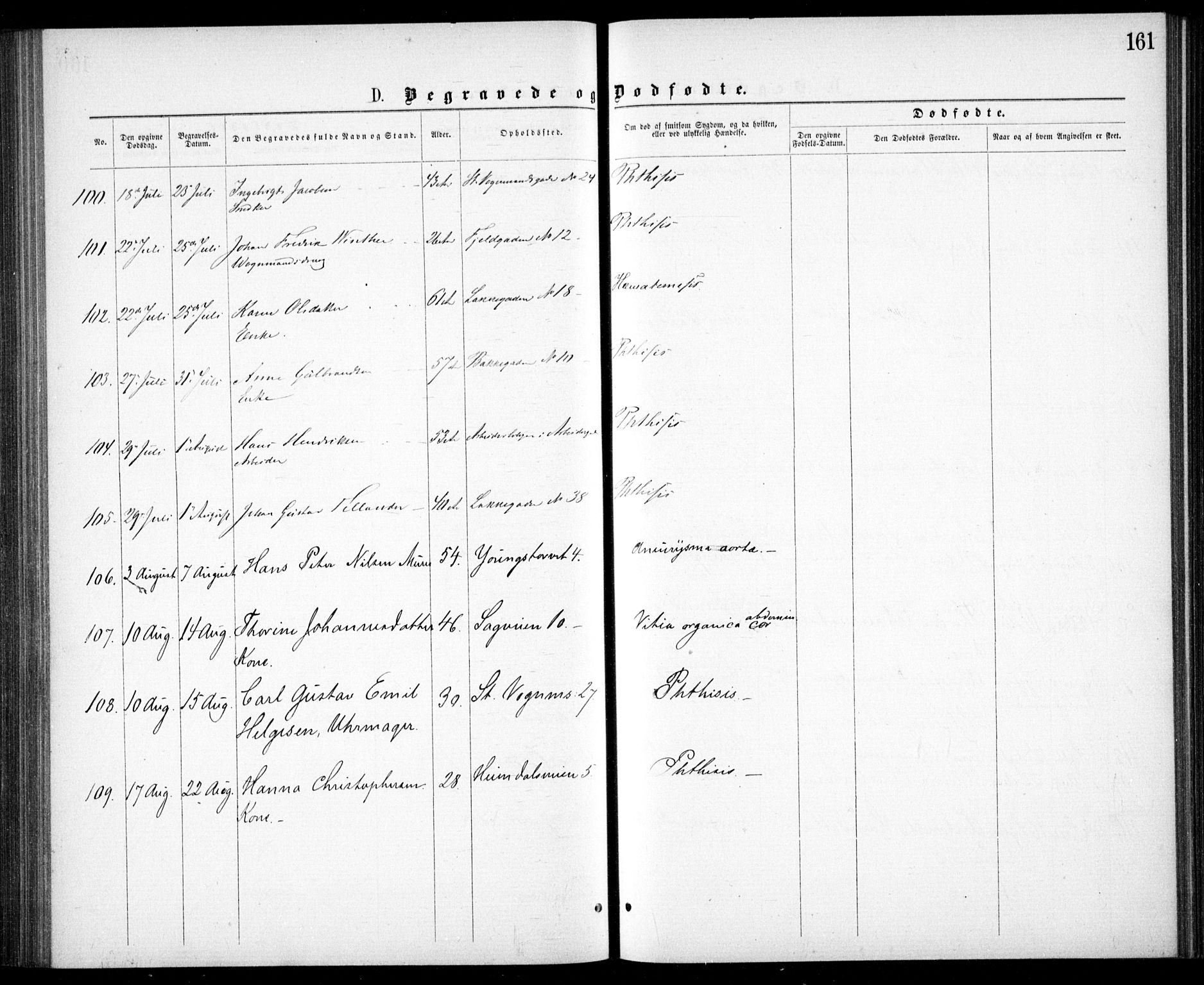 Krohgstøtten sykehusprest Kirkebøker, AV/SAO-A-10854/F/Fa/L0001: Parish register (official) no. 1, 1865-1873, p. 161